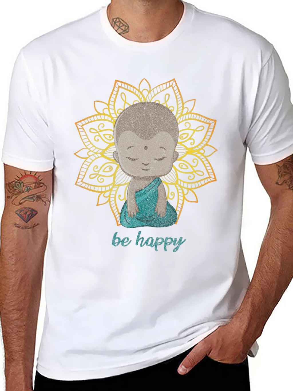 Be Happy Buddha Graphic Tee - Black