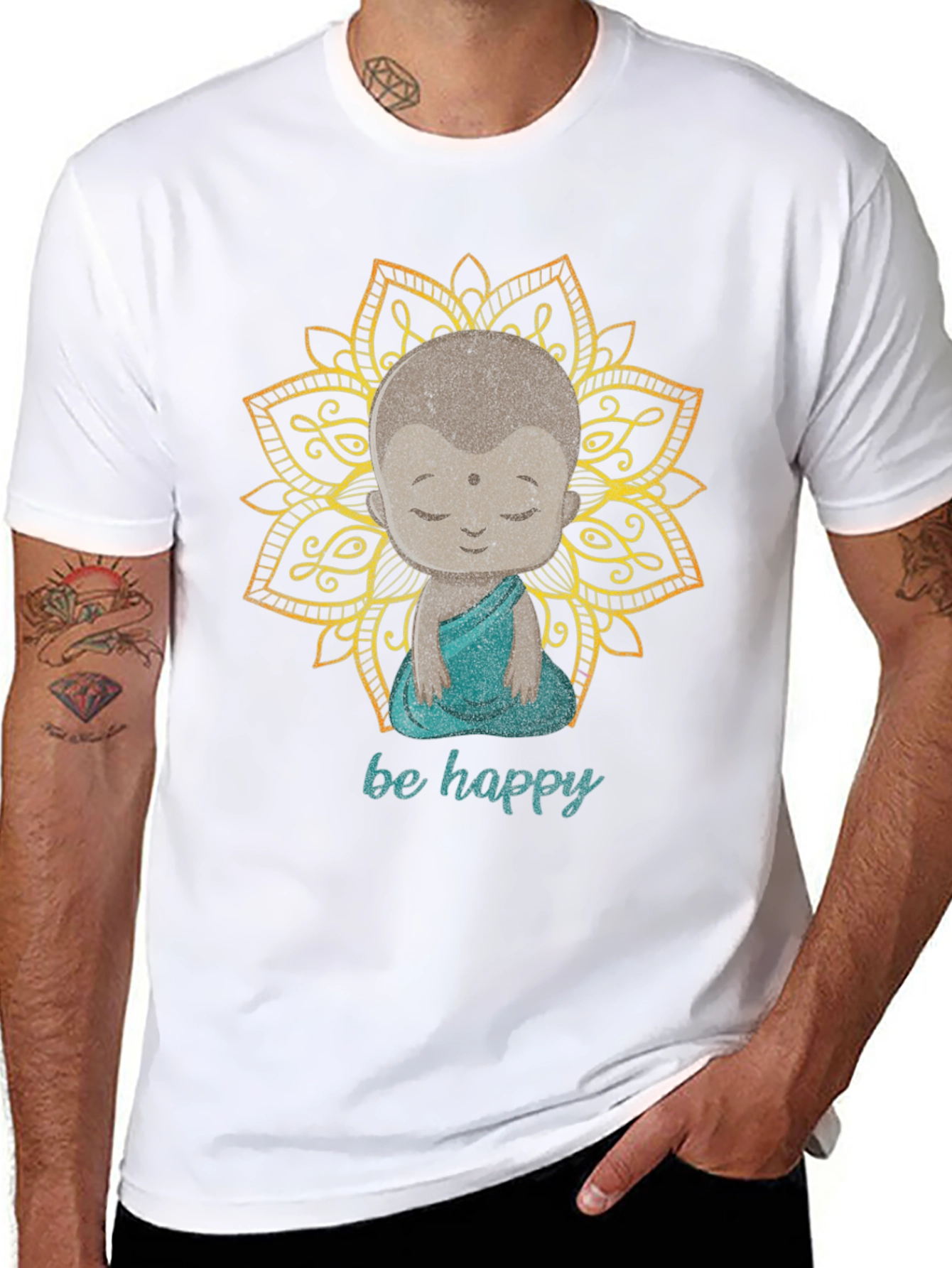 Be Happy Buddha Graphic Tee - Black