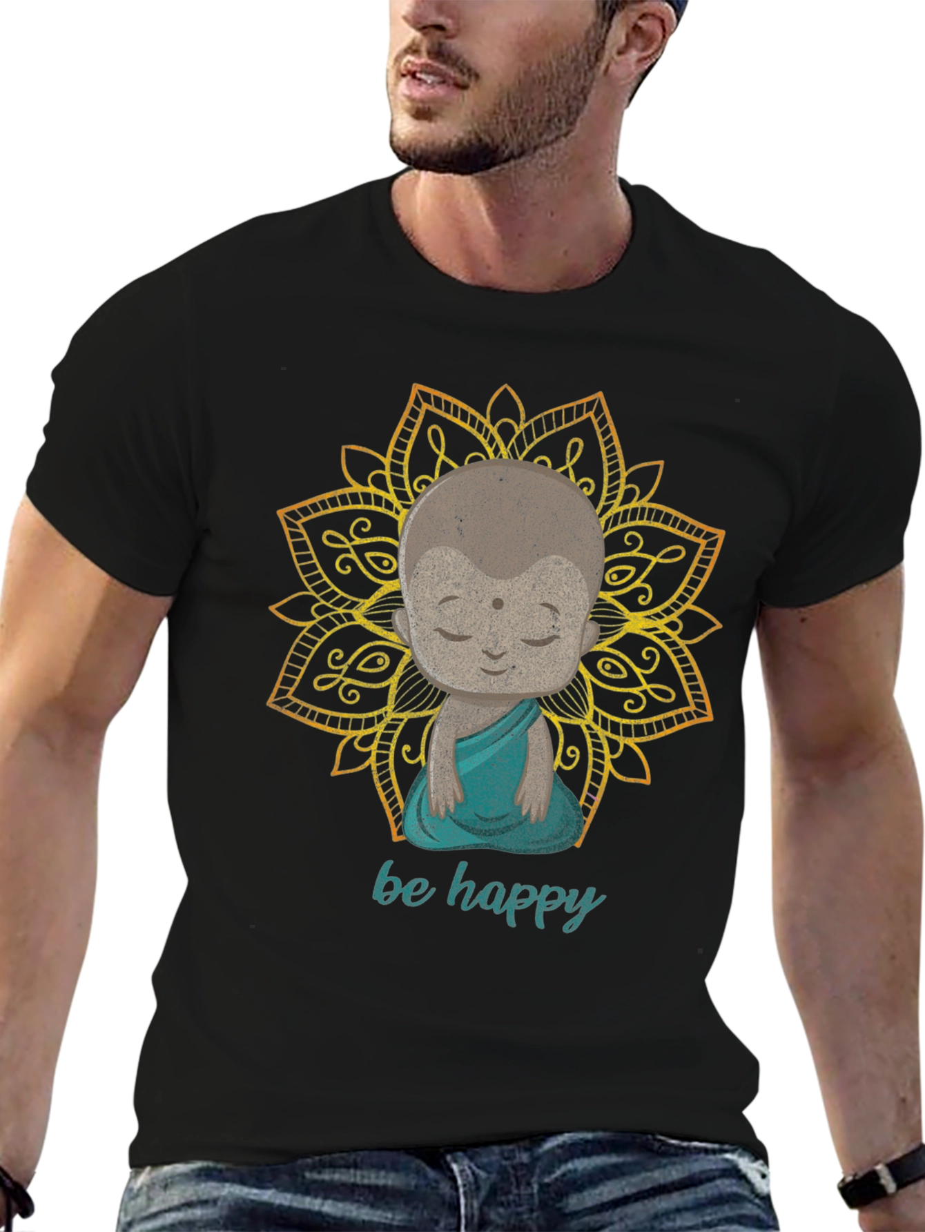 Be Happy Buddha Graphic Tee - Black