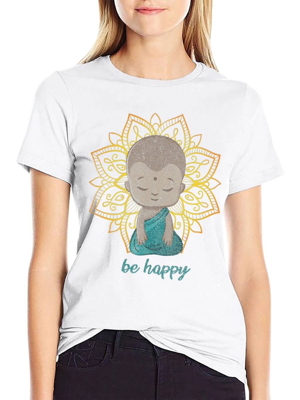 Be Happy Buddha Graphic Tee - Black