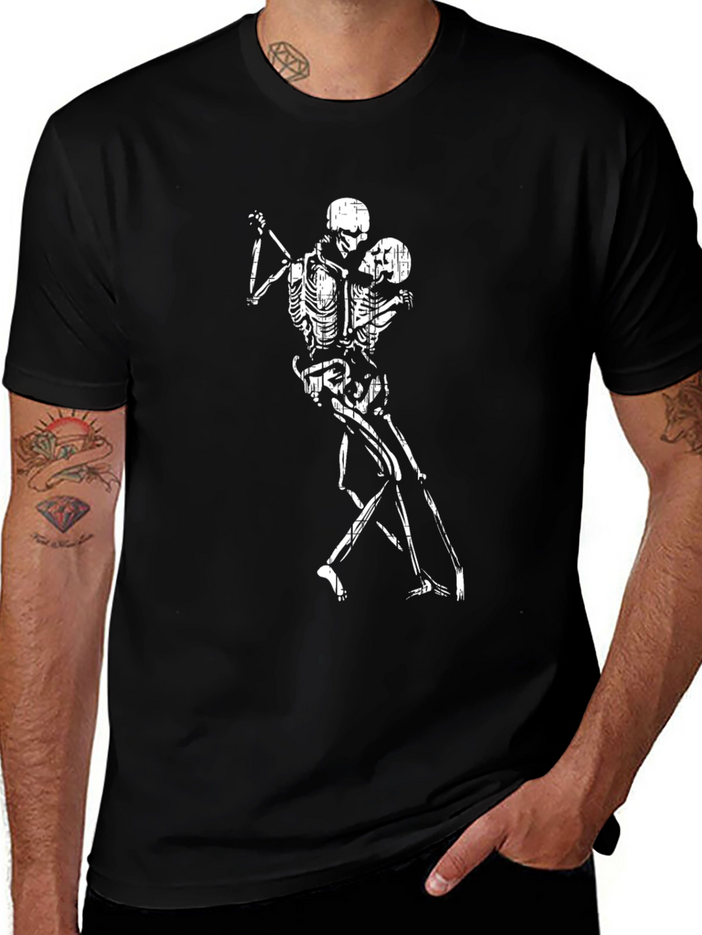 Dancing Skeletons Graphic Tee - Black Cotton