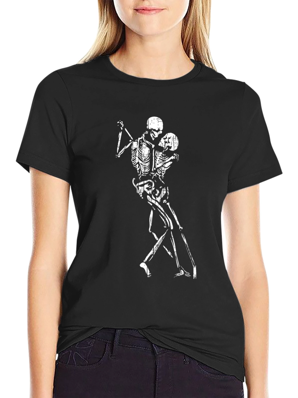 Dancing Skeletons Graphic Tee - Black Cotton