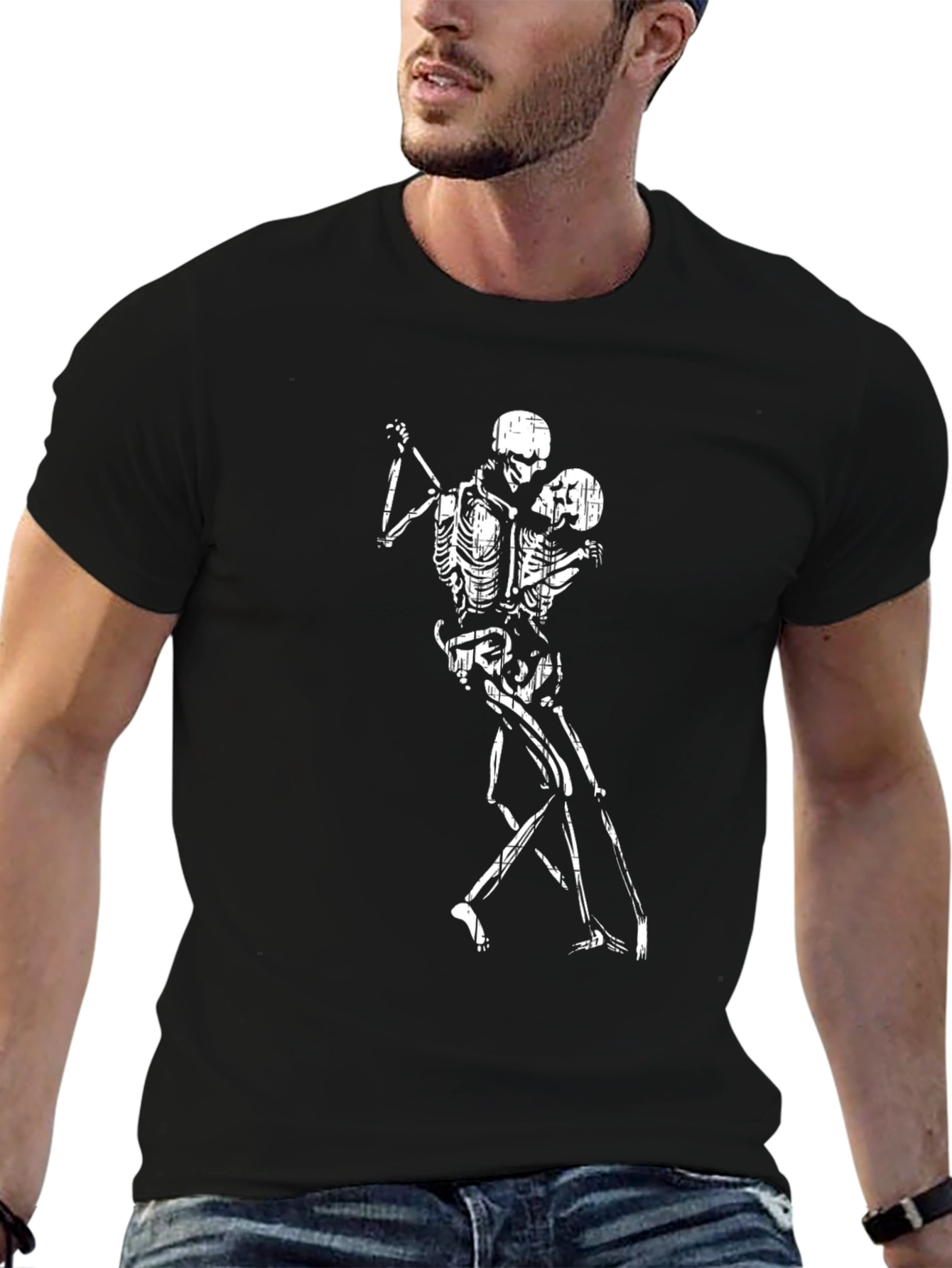 Dancing Skeletons Graphic Tee - Black Cotton