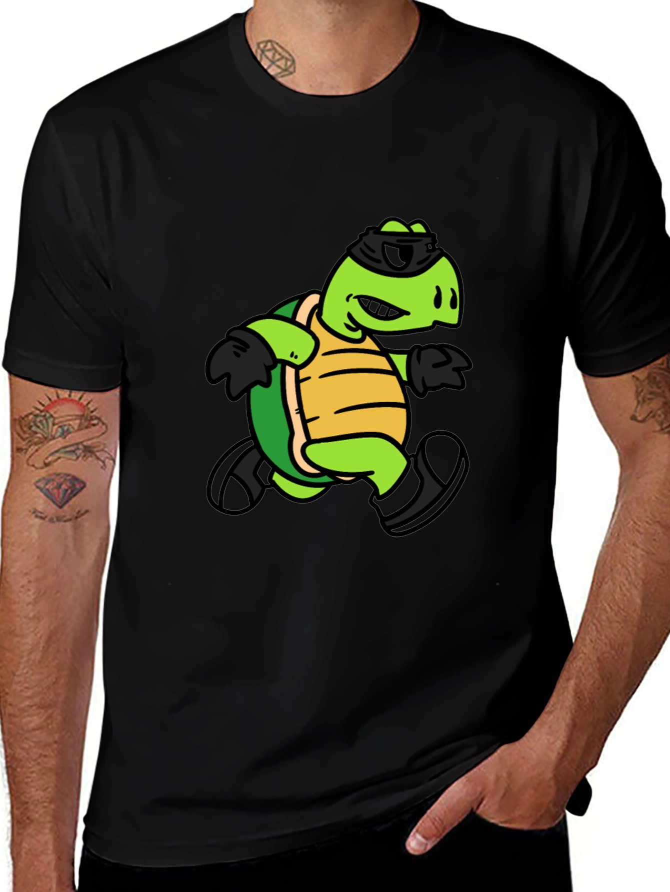 Cool Turtle Graphic Tee - Black Cotton T-Shirt