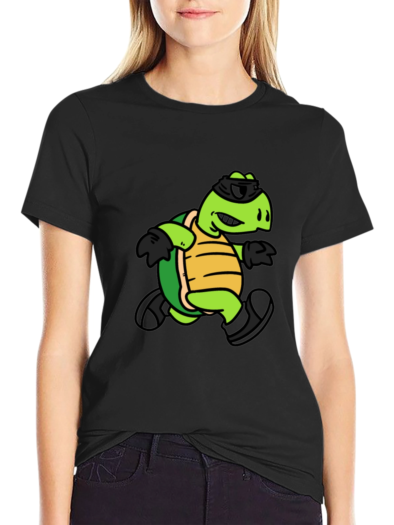 Cool Turtle Graphic Tee - Black Cotton T-Shirt