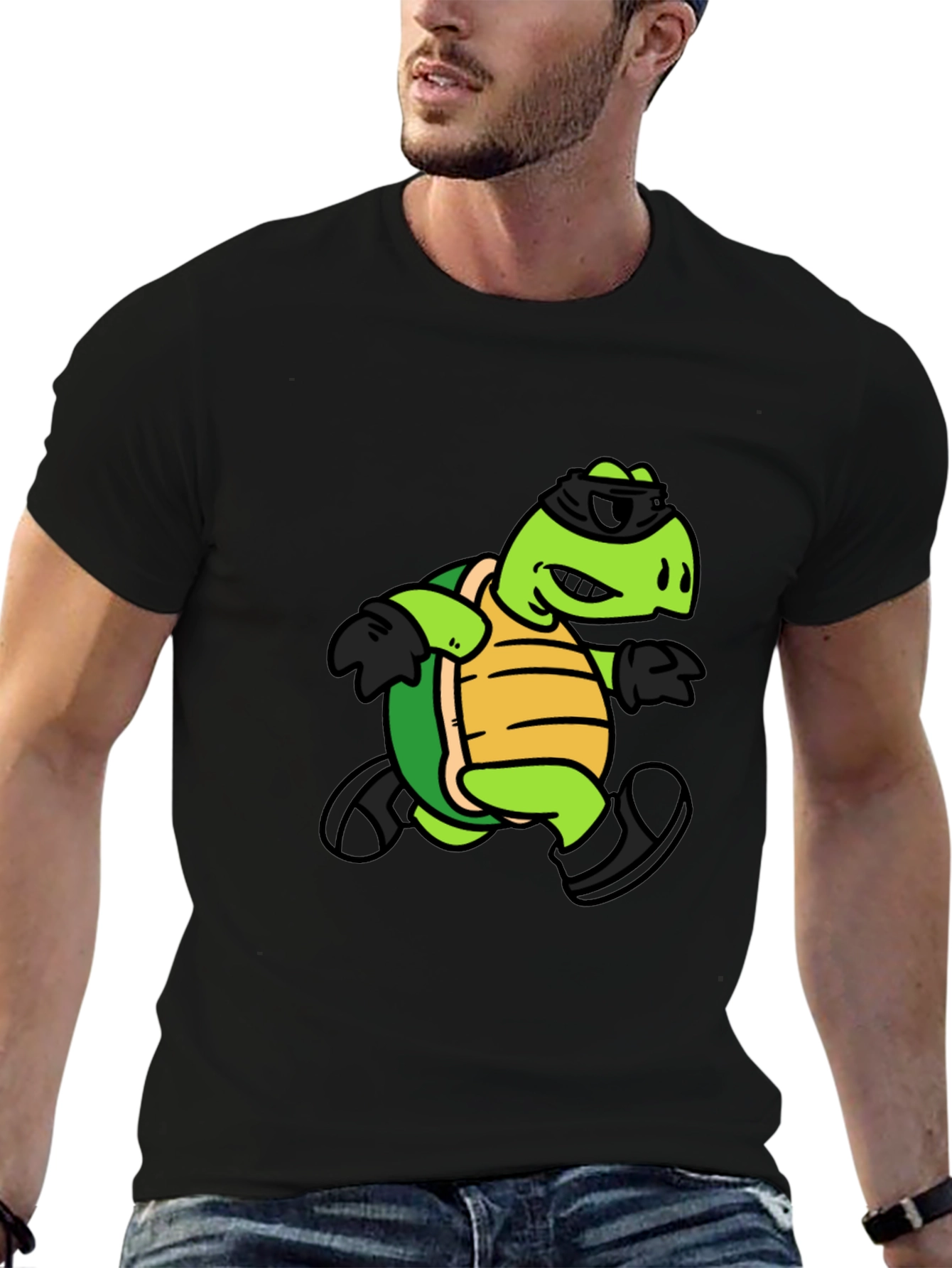 Cool Turtle Graphic Tee - Black Cotton T-Shirt