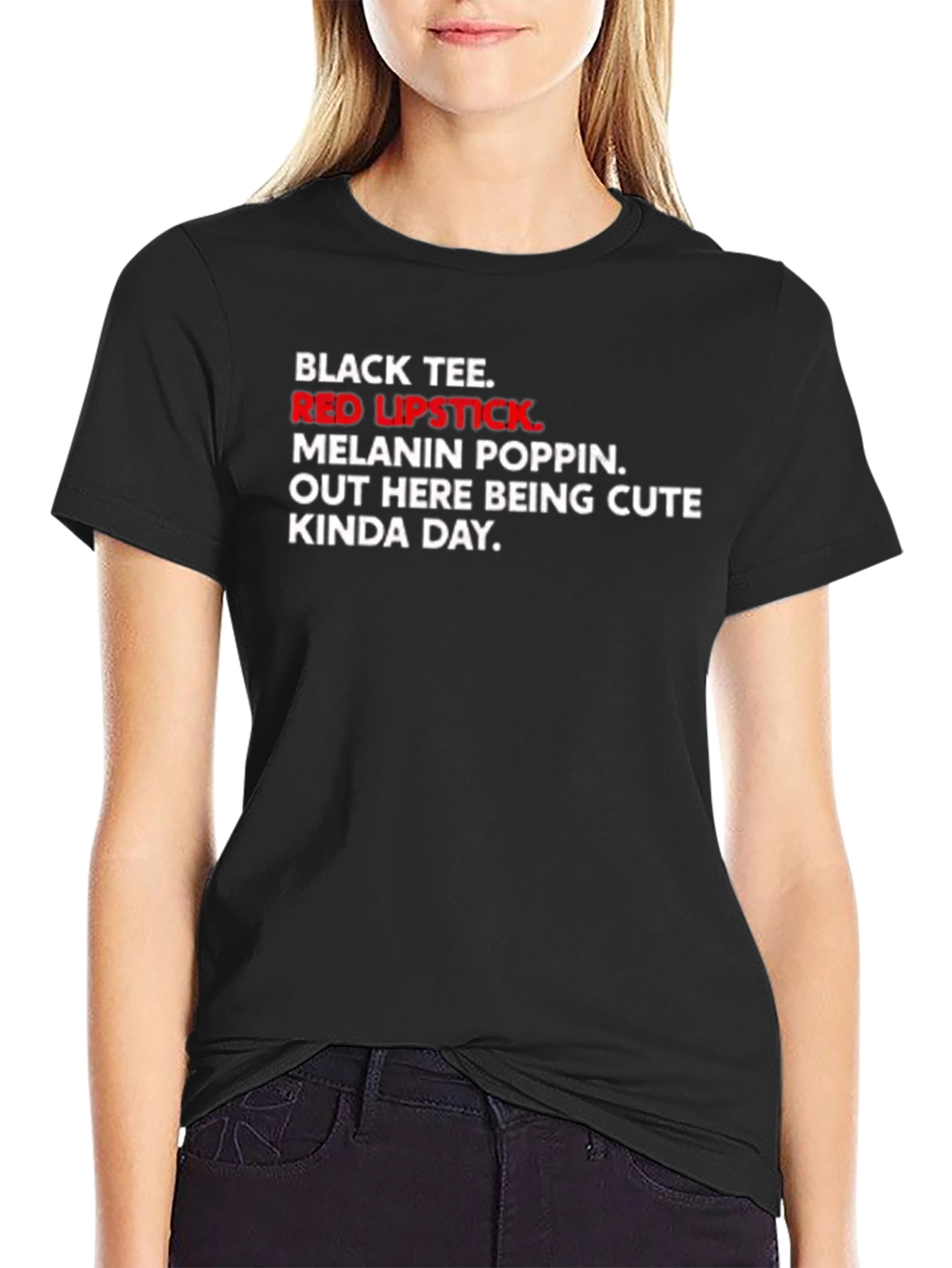 Black Tee with Red Lipstick Graphic