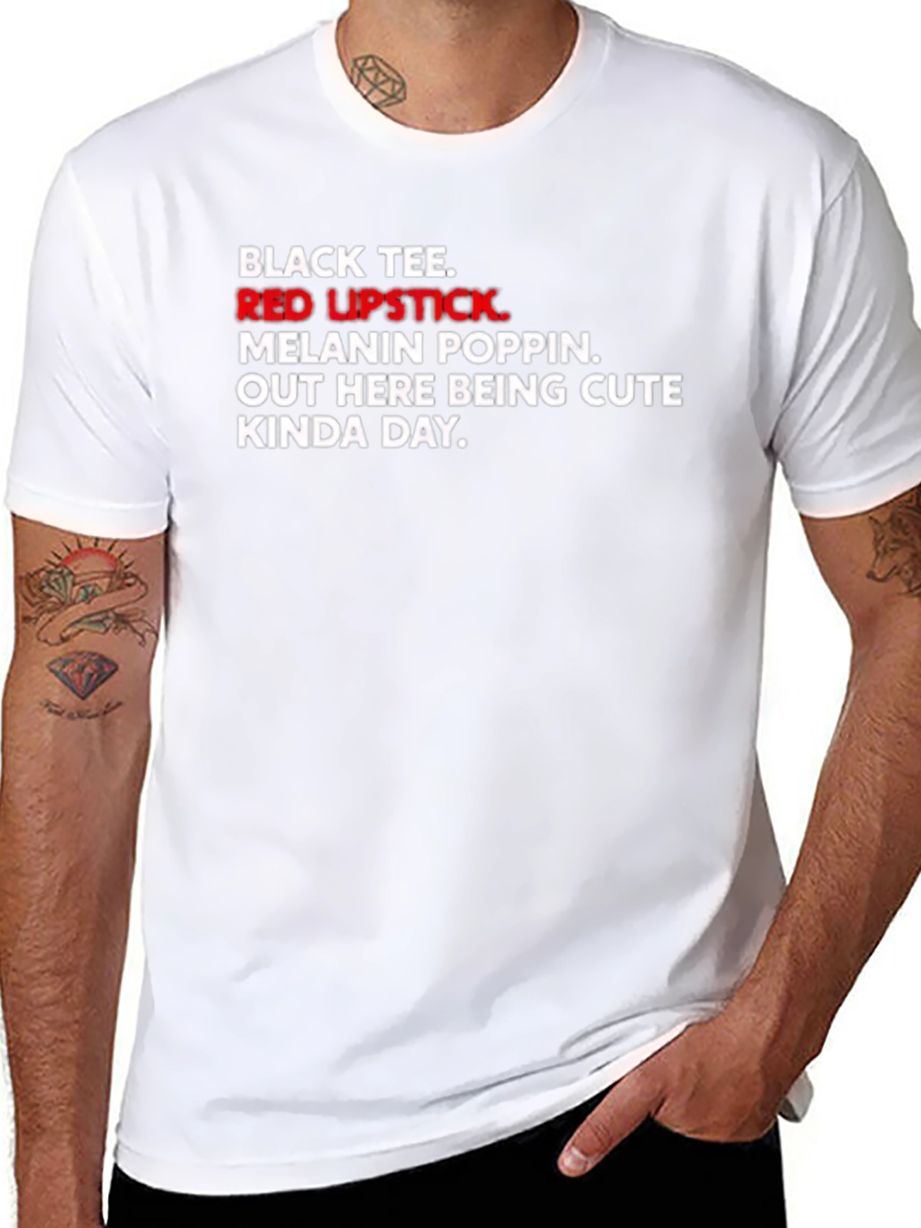 Black Tee with Red Lipstick Graphic