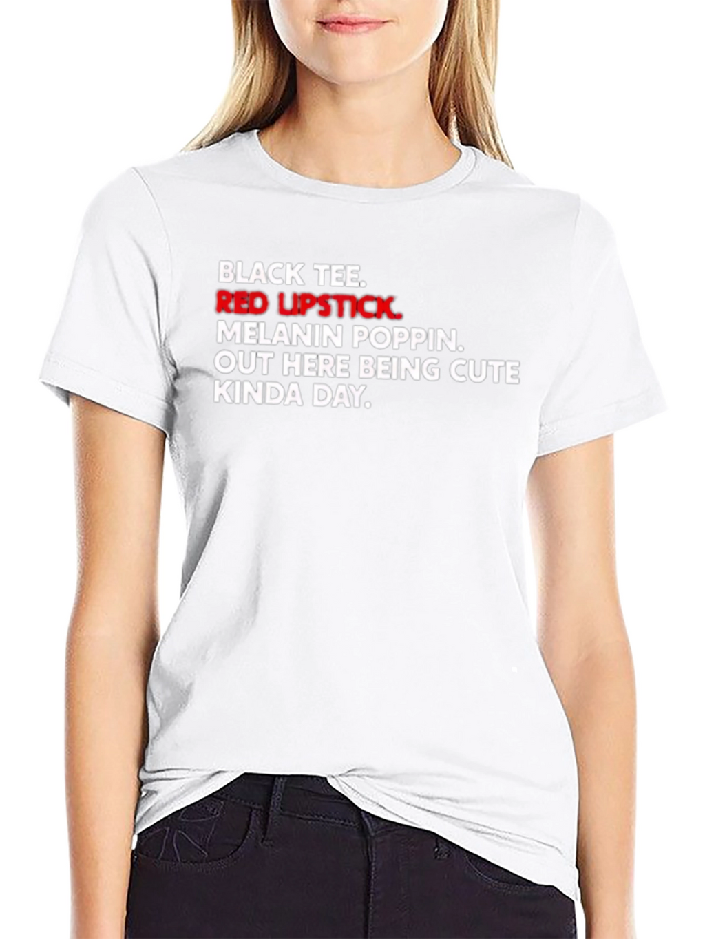Black Tee with Red Lipstick Graphic