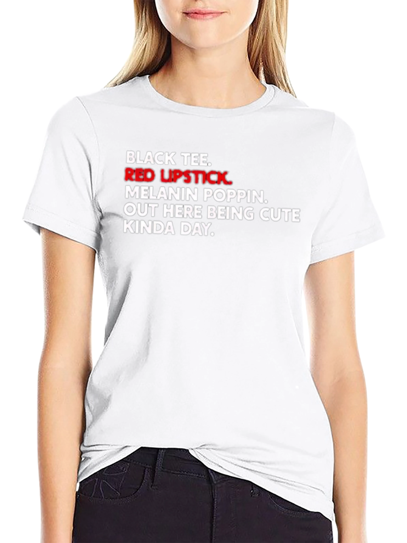 Black Tee with Red Lipstick Graphic
