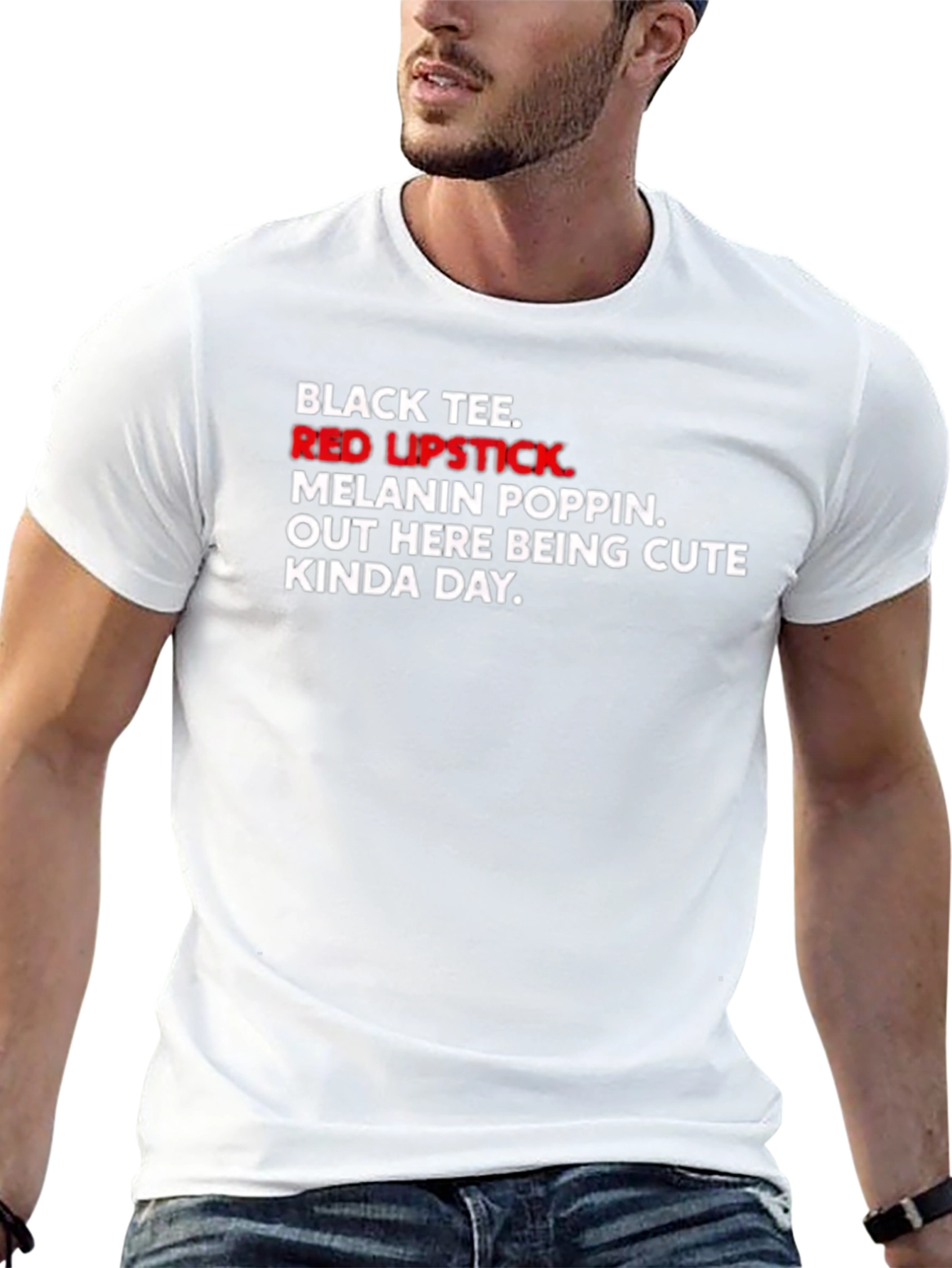 Black Tee with Red Lipstick Graphic