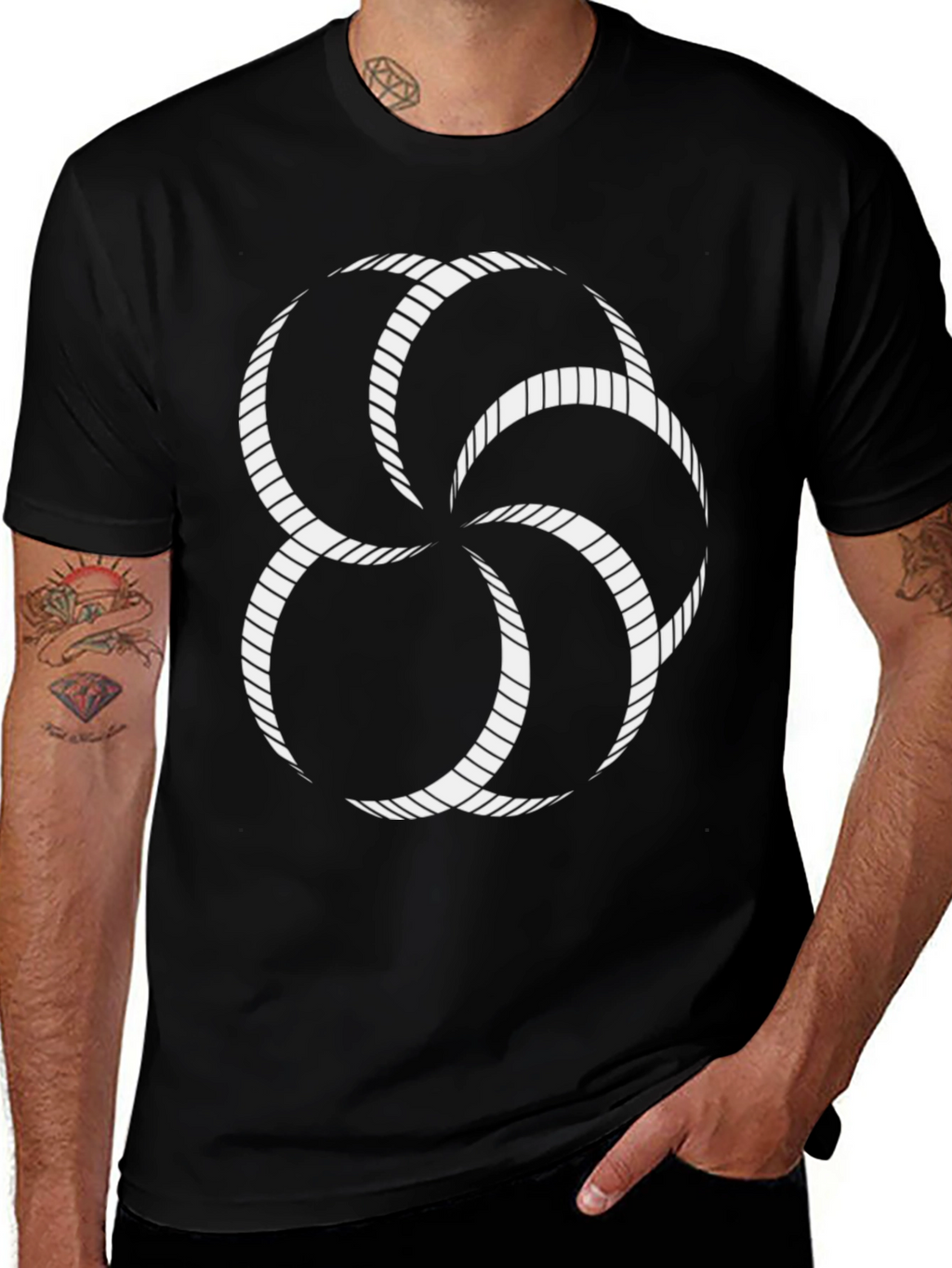 Abstract Geometric Design Black T-Shirt