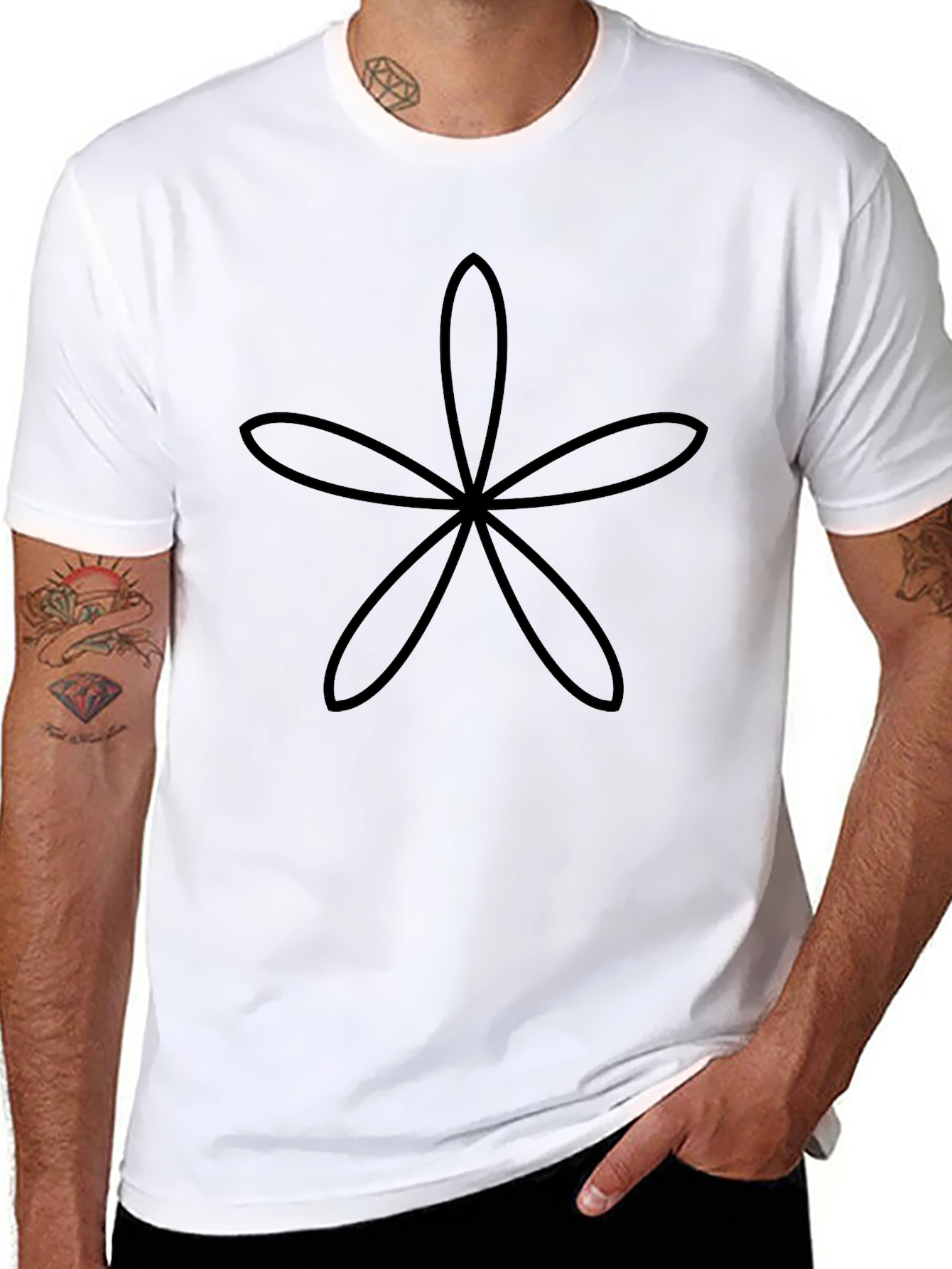Minimalist Floral Graphic Tee - Black Cotton Blend