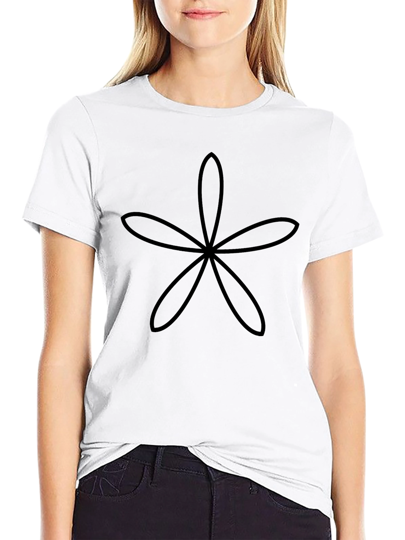Minimalist Floral Graphic Tee - Black Cotton Blend