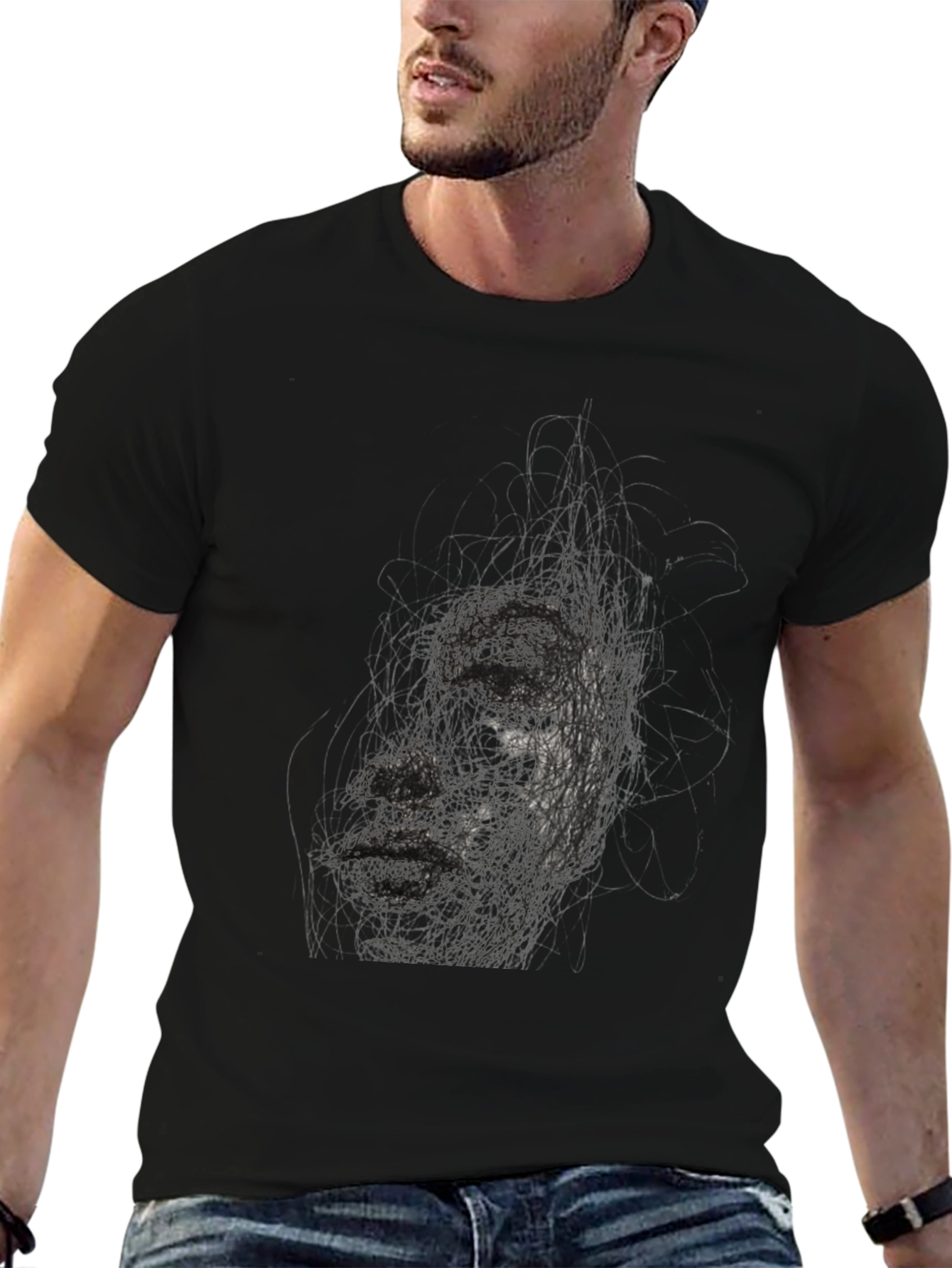 Abstract Face Black T-Shirt - Artistic Graphic Tee
