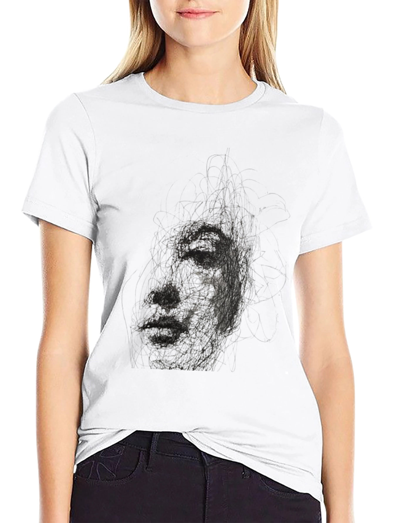 Abstract Face Black T-Shirt - Artistic Graphic Tee