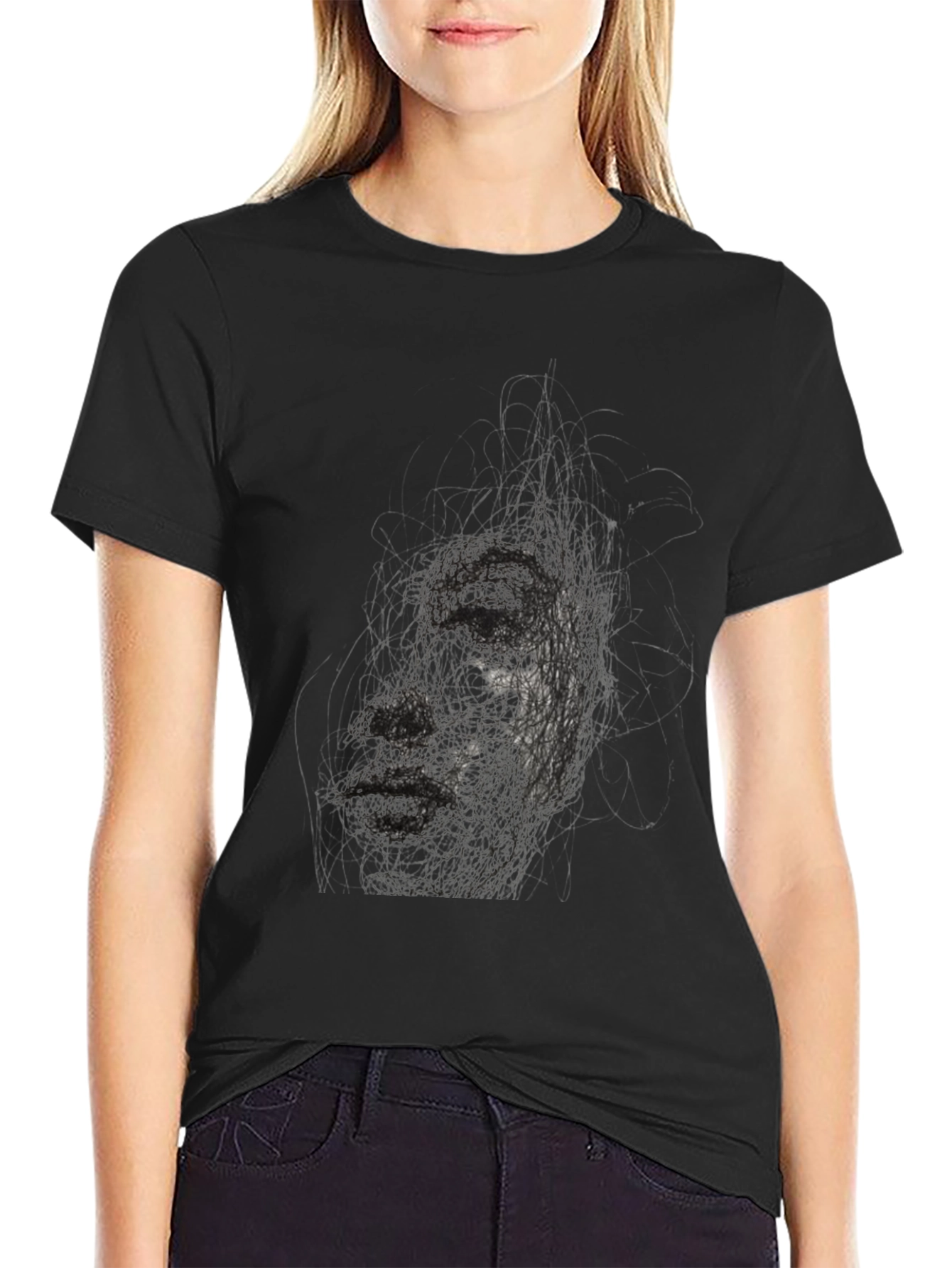Abstract Face Black T-Shirt - Artistic Graphic Tee