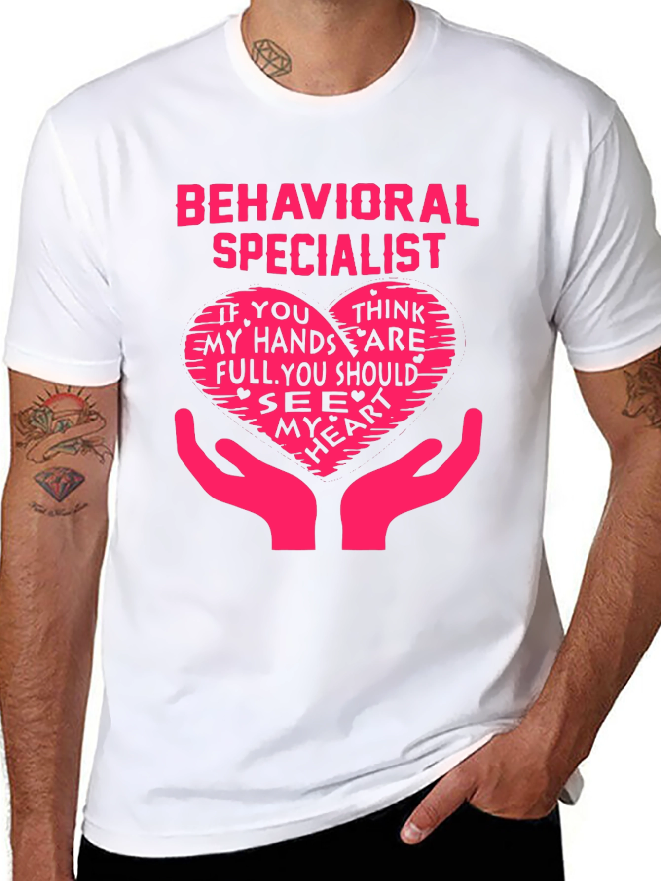 Behavioral Specialist Heart Hands T-Shirt - Novelty Graphic Tee