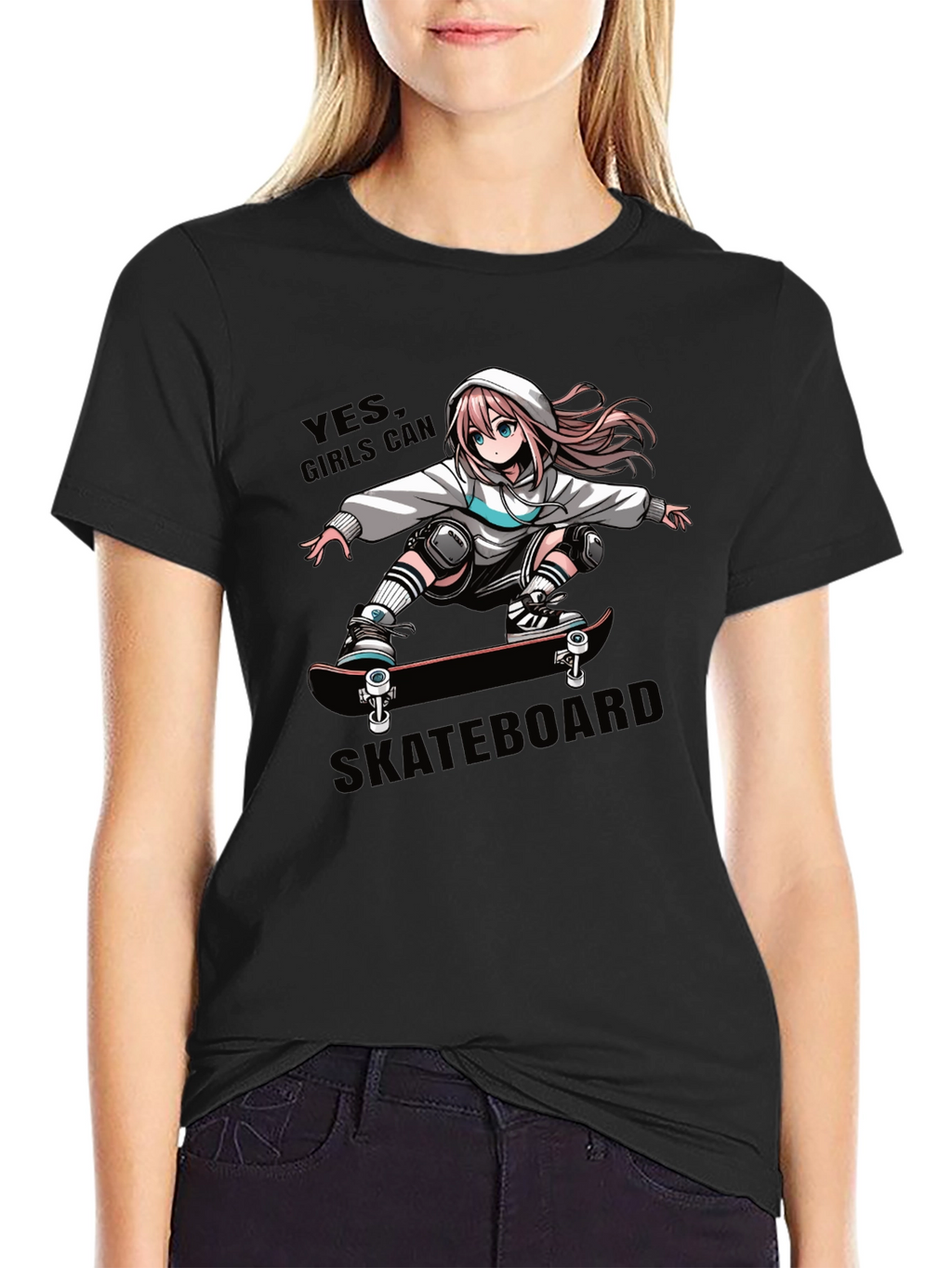 Anime Girl Skateboarder Graphic T-Shirt