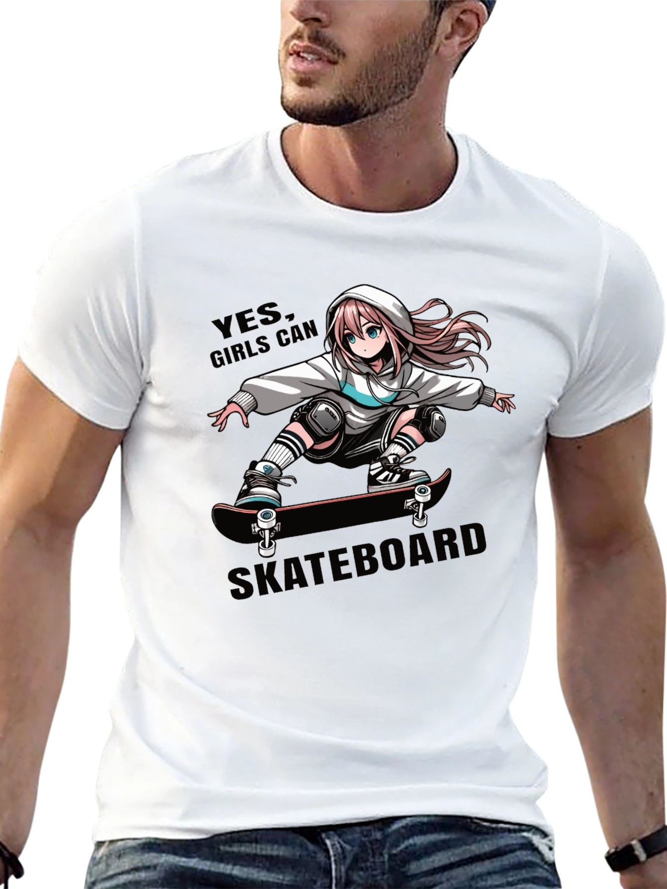 Anime Girl Skateboarder Graphic T-Shirt