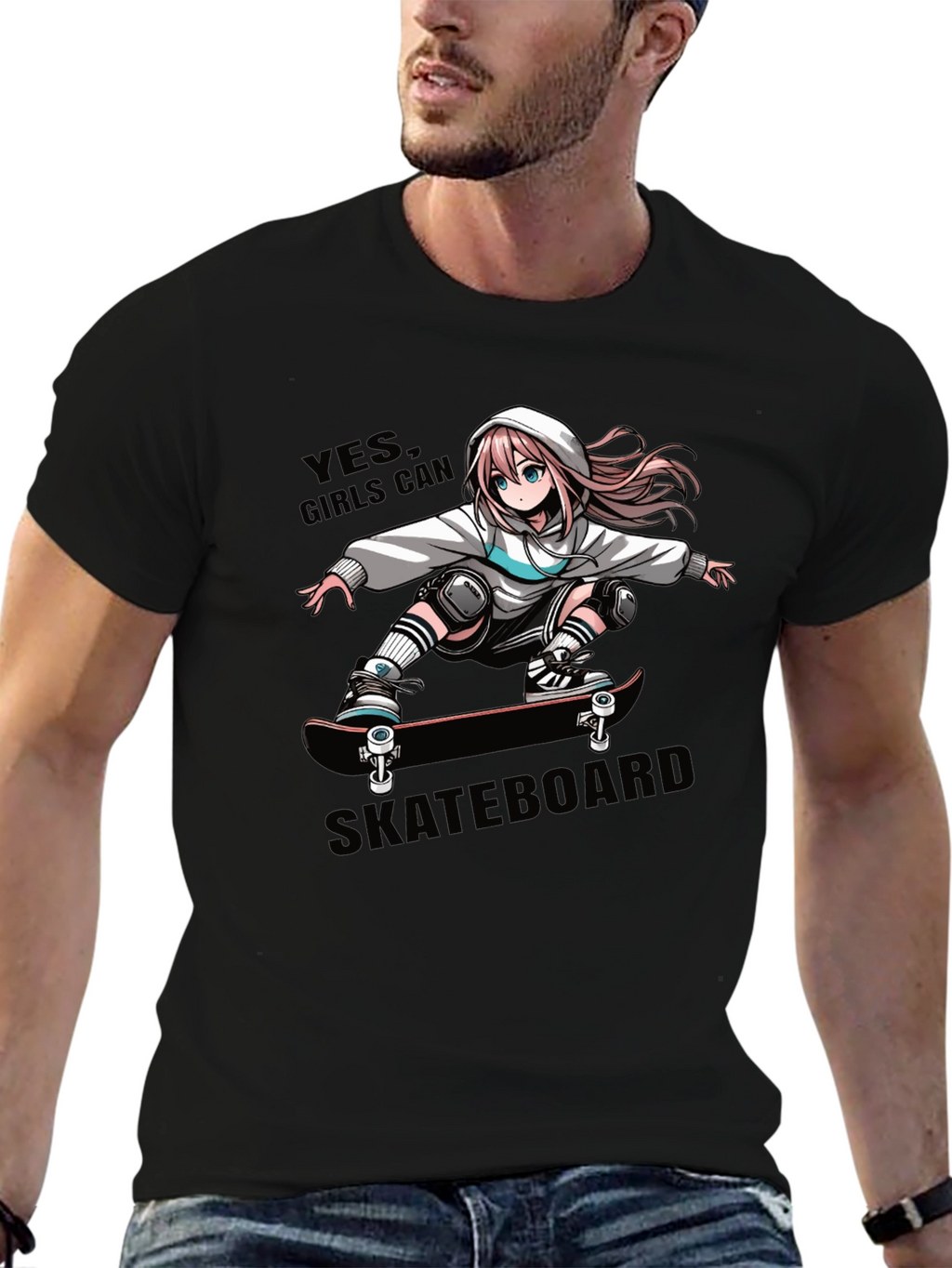 Anime Girl Skateboarder Graphic T-Shirt
