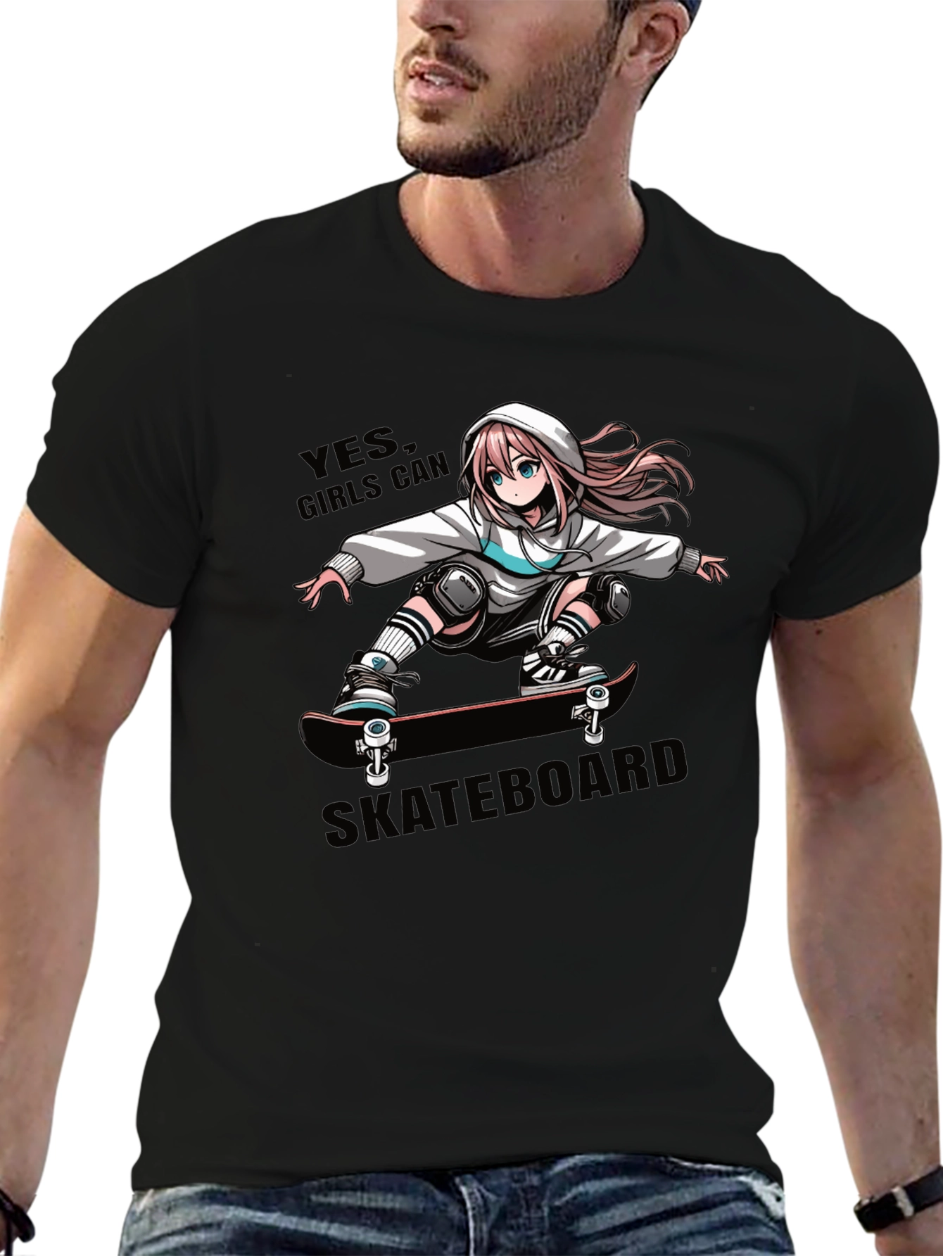Anime Girl Skateboarder Graphic T-Shirt