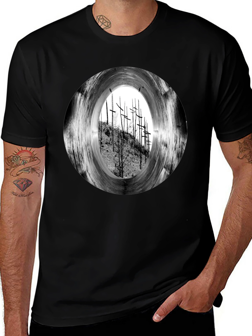 Black T-Shirt with Crosses Graphic