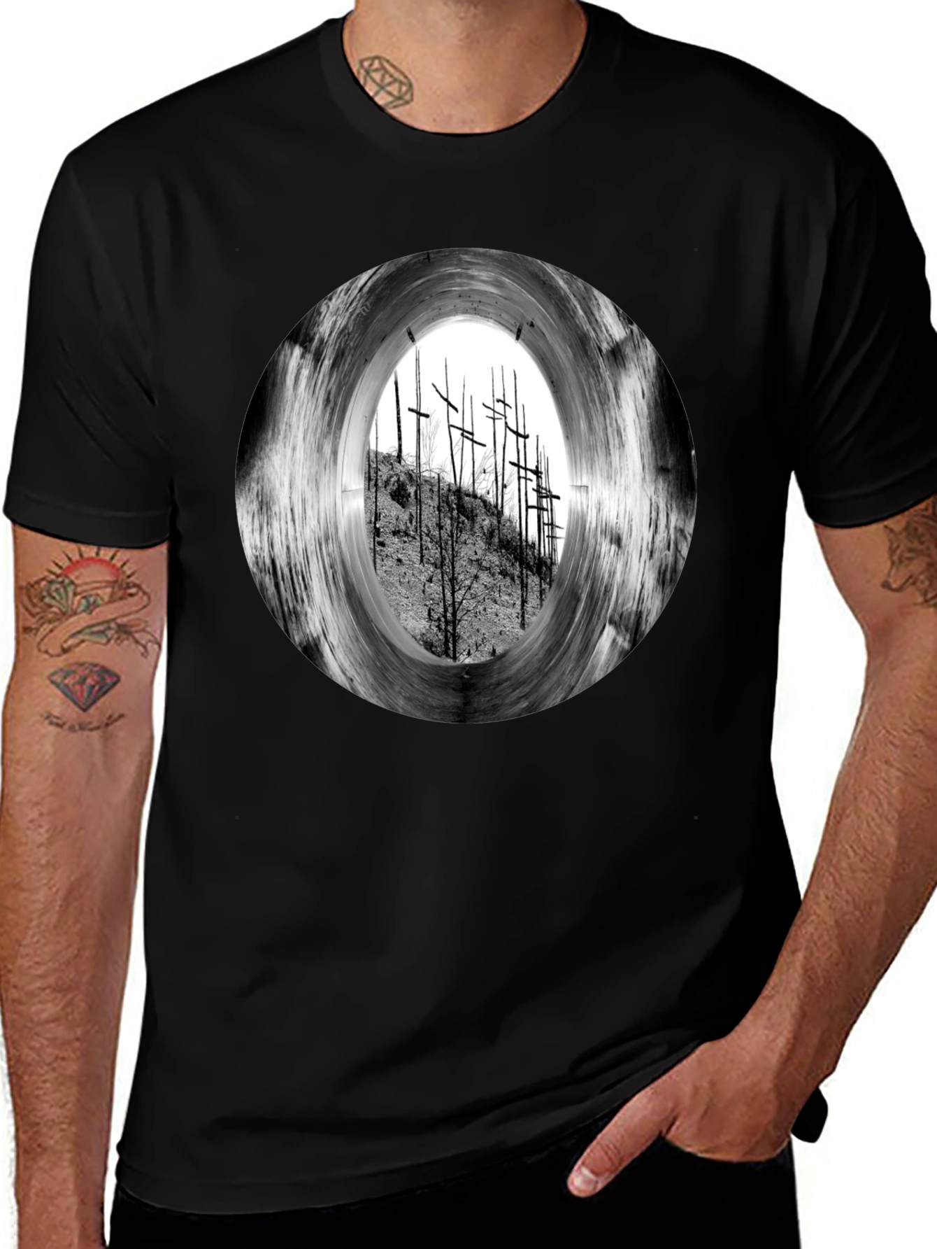 Black T-Shirt with Crosses Graphic