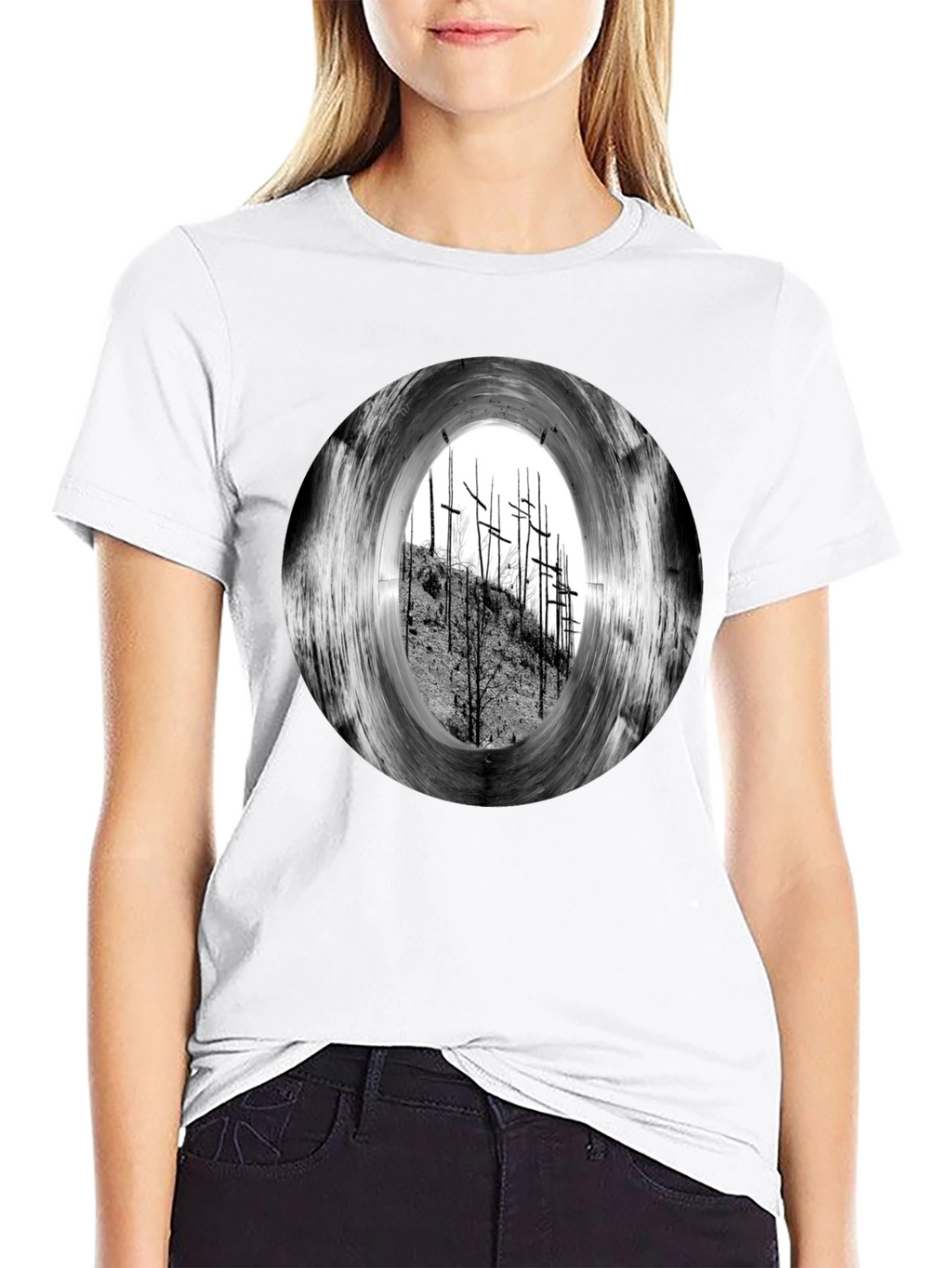Black T-Shirt with Crosses Graphic