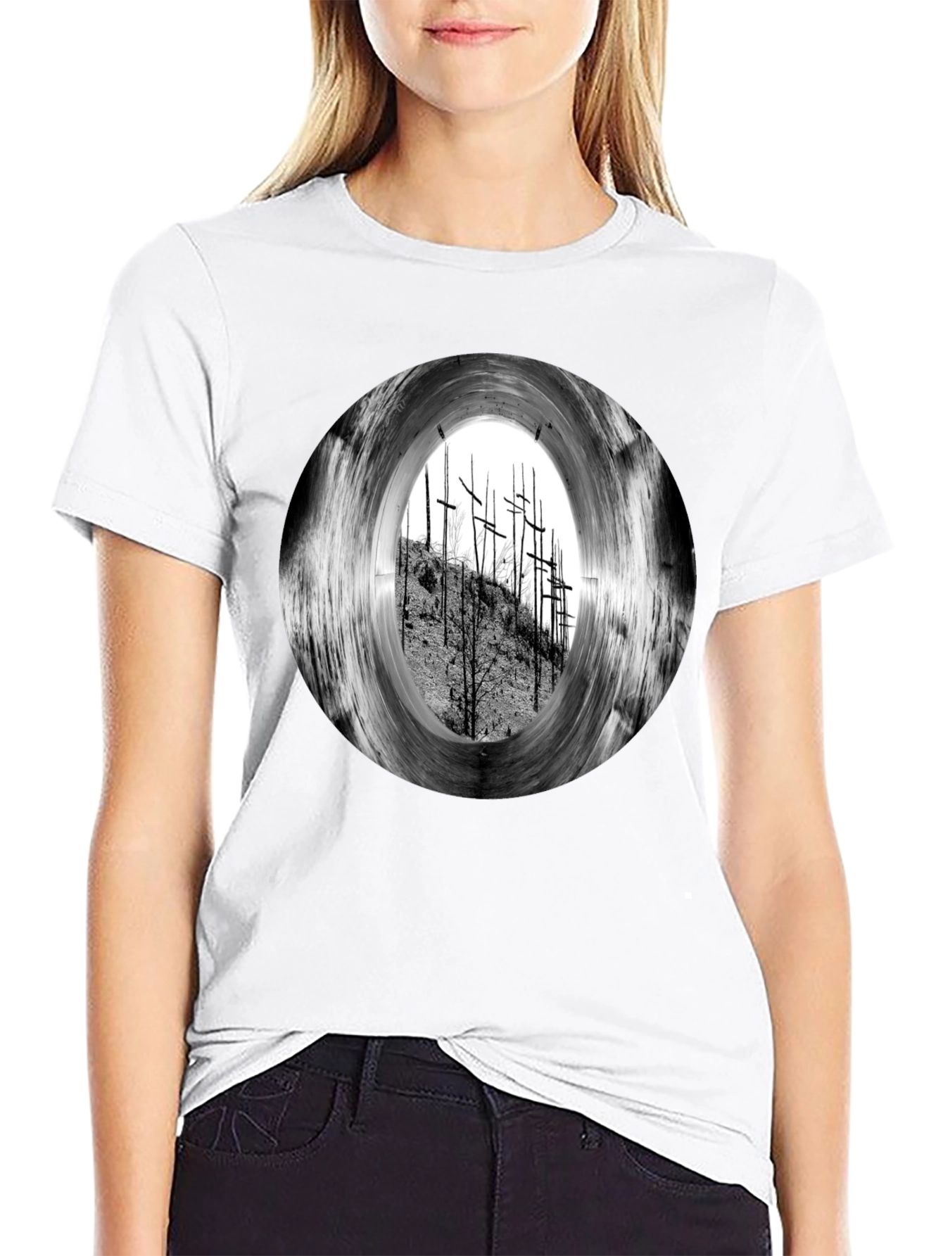 Black T-Shirt with Crosses Graphic