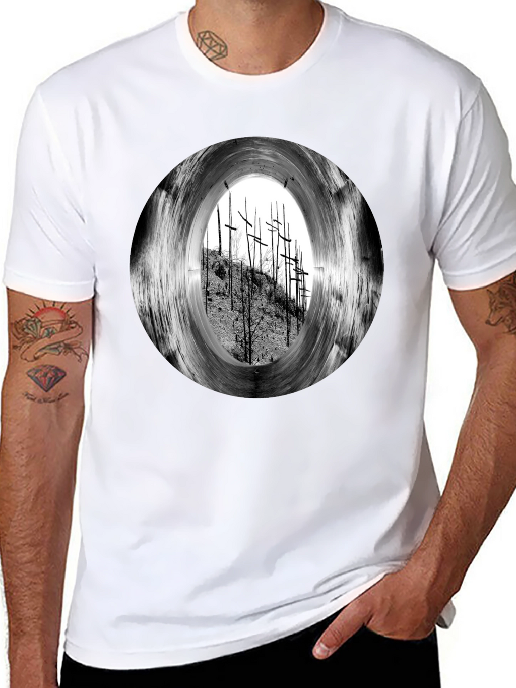 Black T-Shirt with Crosses Graphic