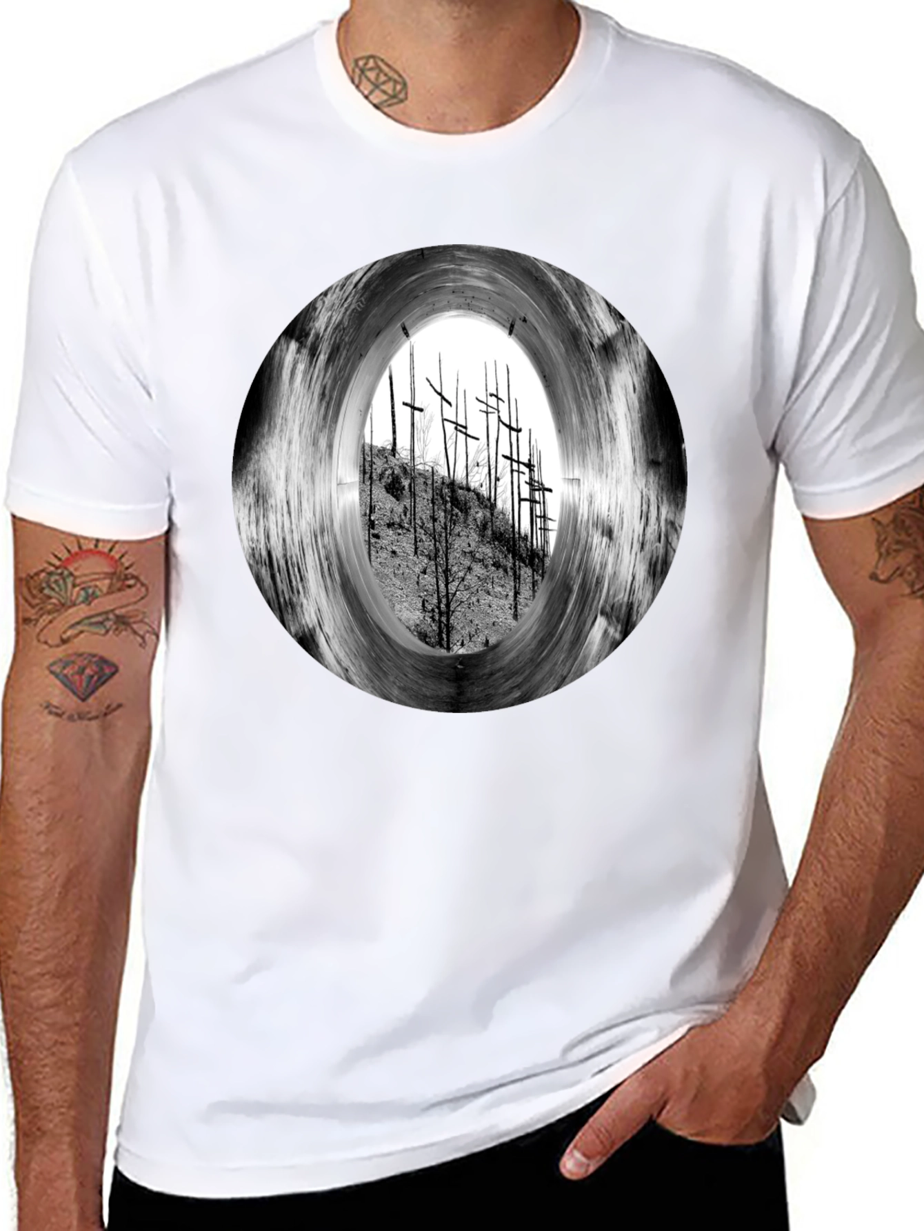 Black T-Shirt with Crosses Graphic