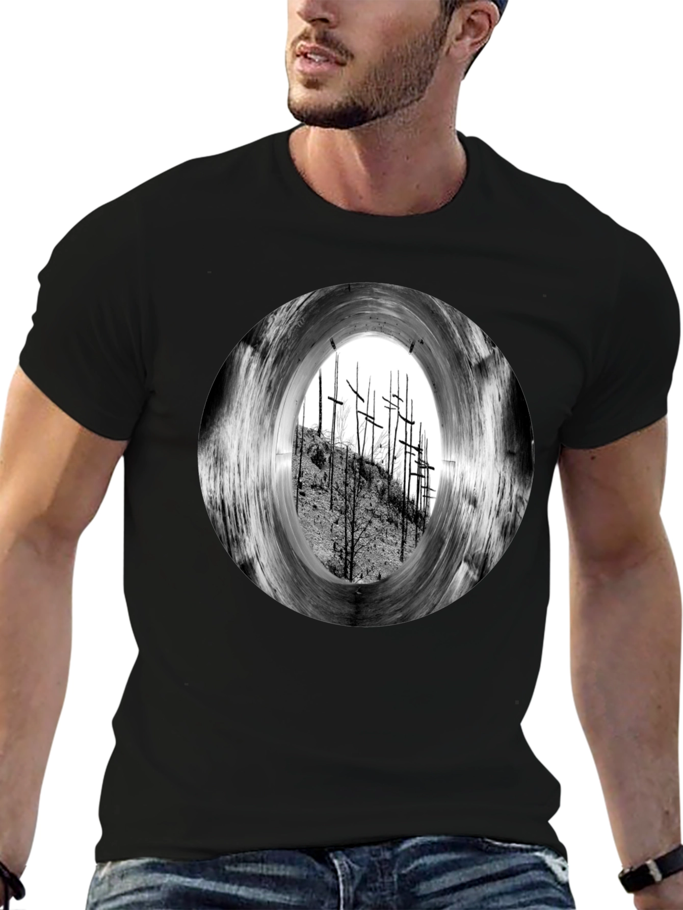 Black T-Shirt with Crosses Graphic