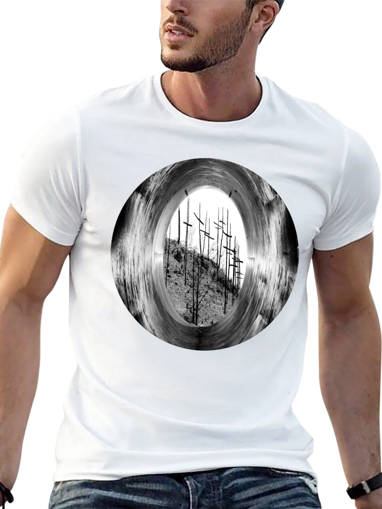 Black T-Shirt with Crosses Graphic