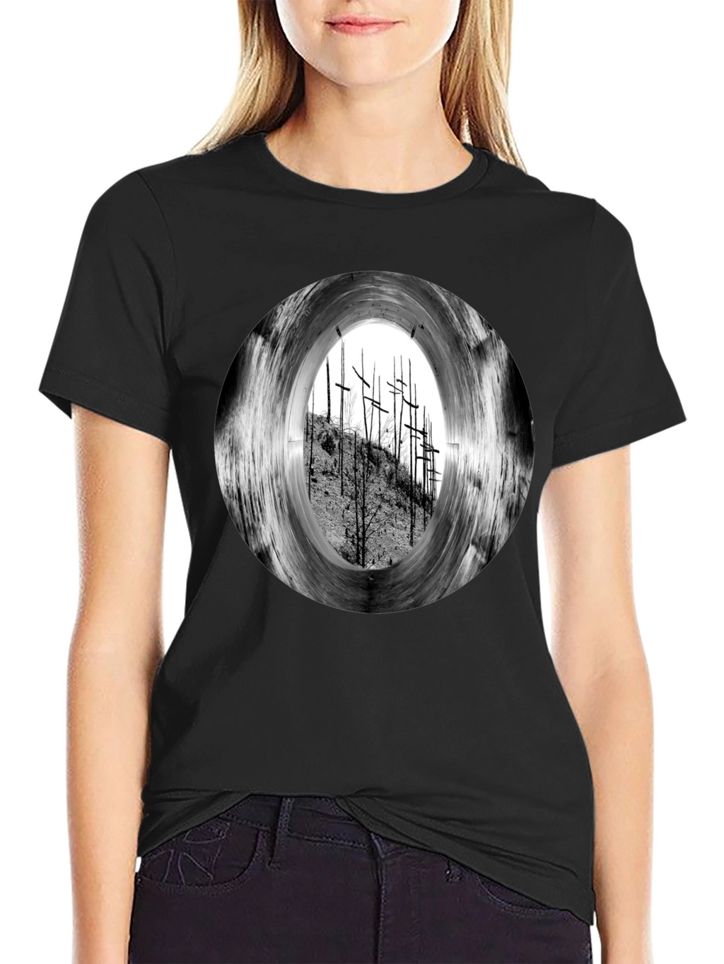 Black T-Shirt with Crosses Graphic