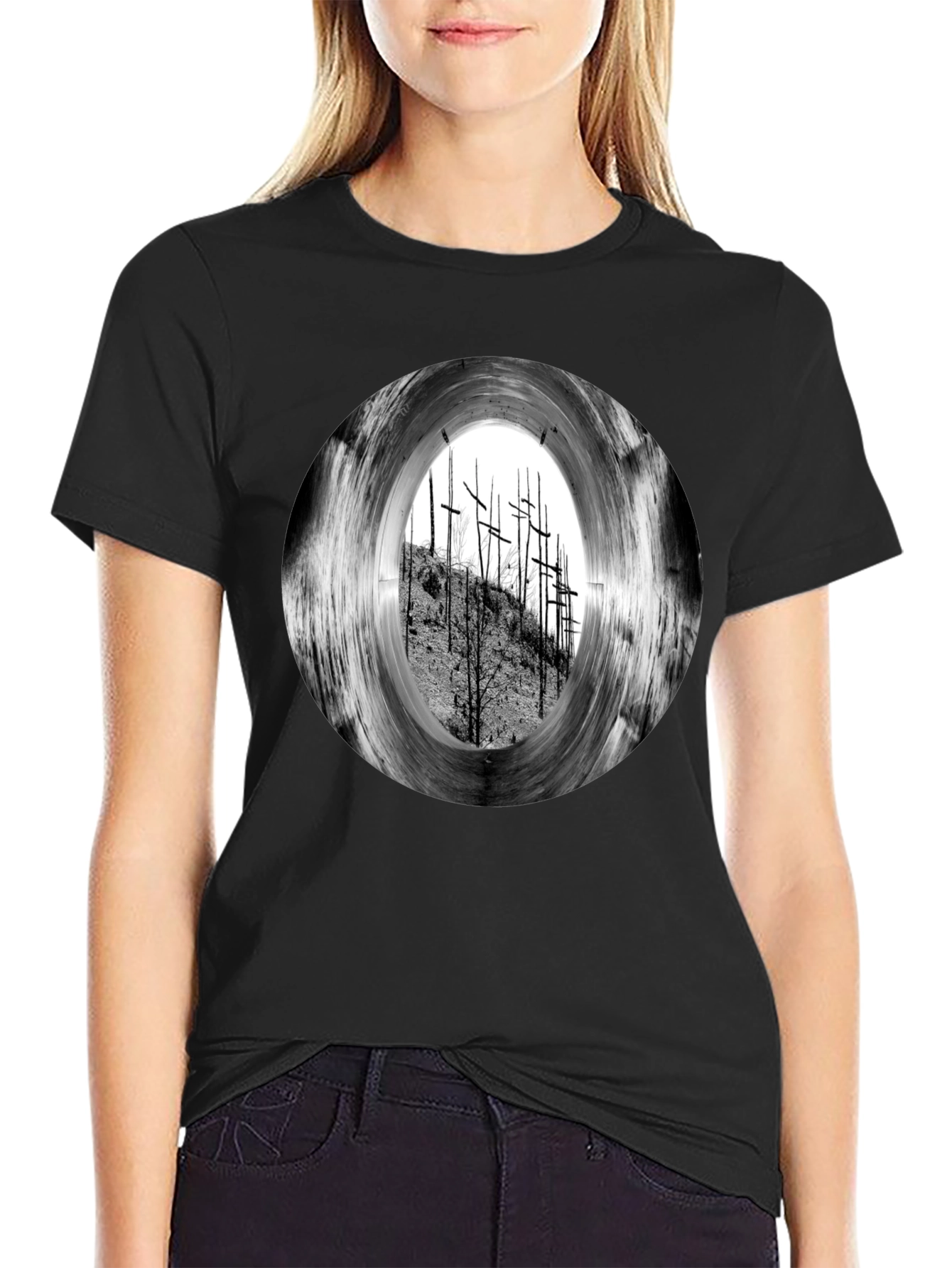 Black T-Shirt with Crosses Graphic