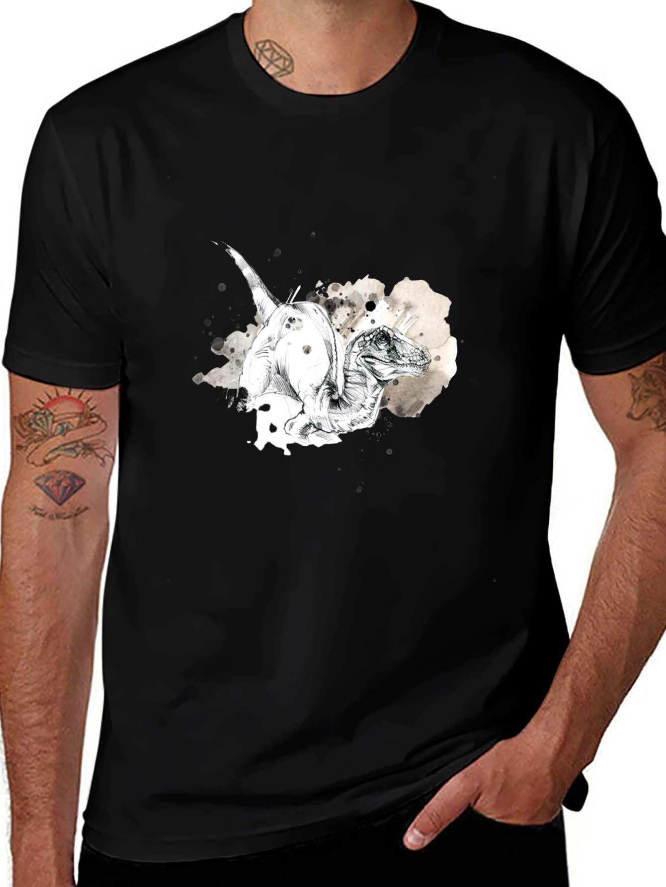 Dino Sketch Mens Black T-Shirt