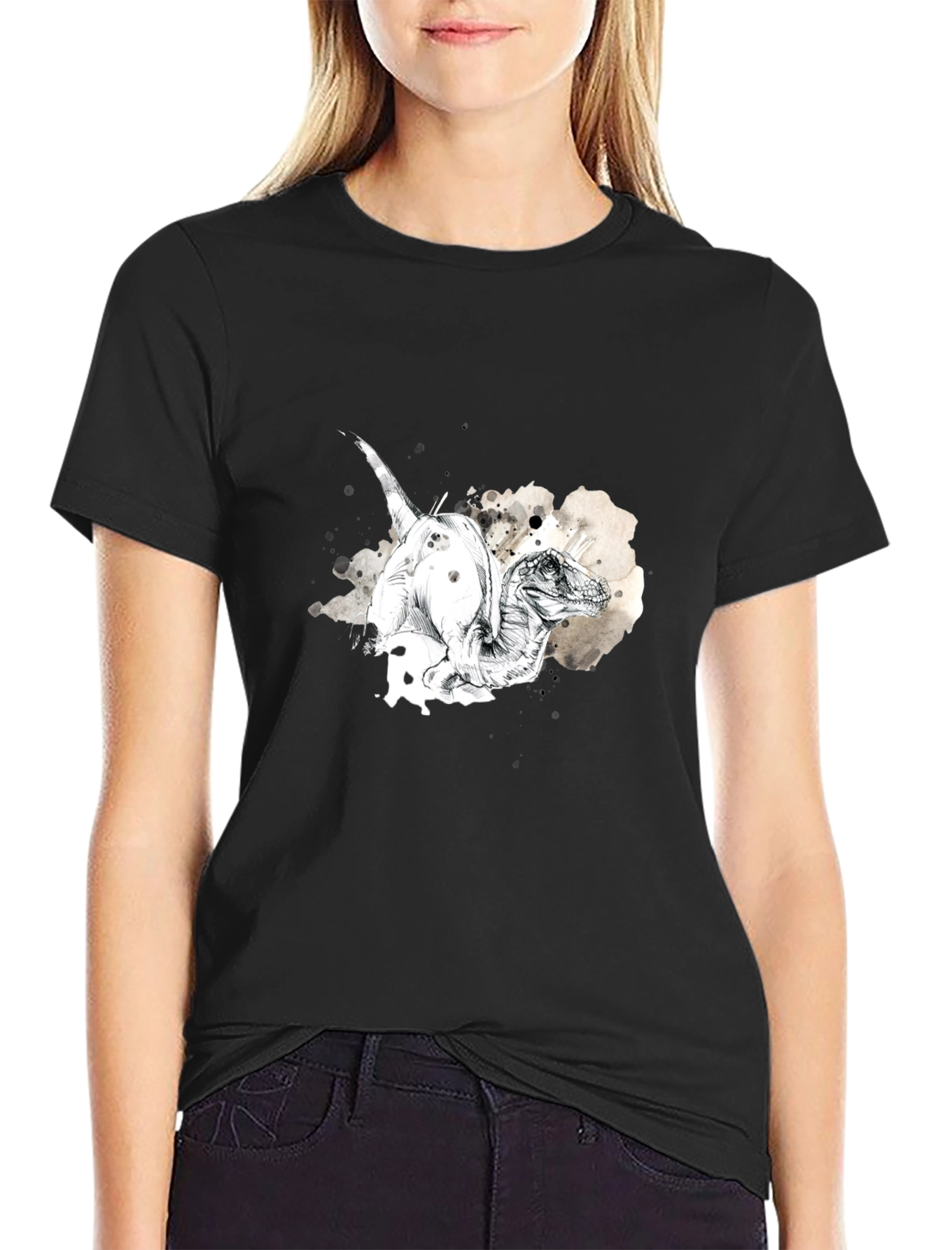 Dino Sketch Mens Black T-Shirt