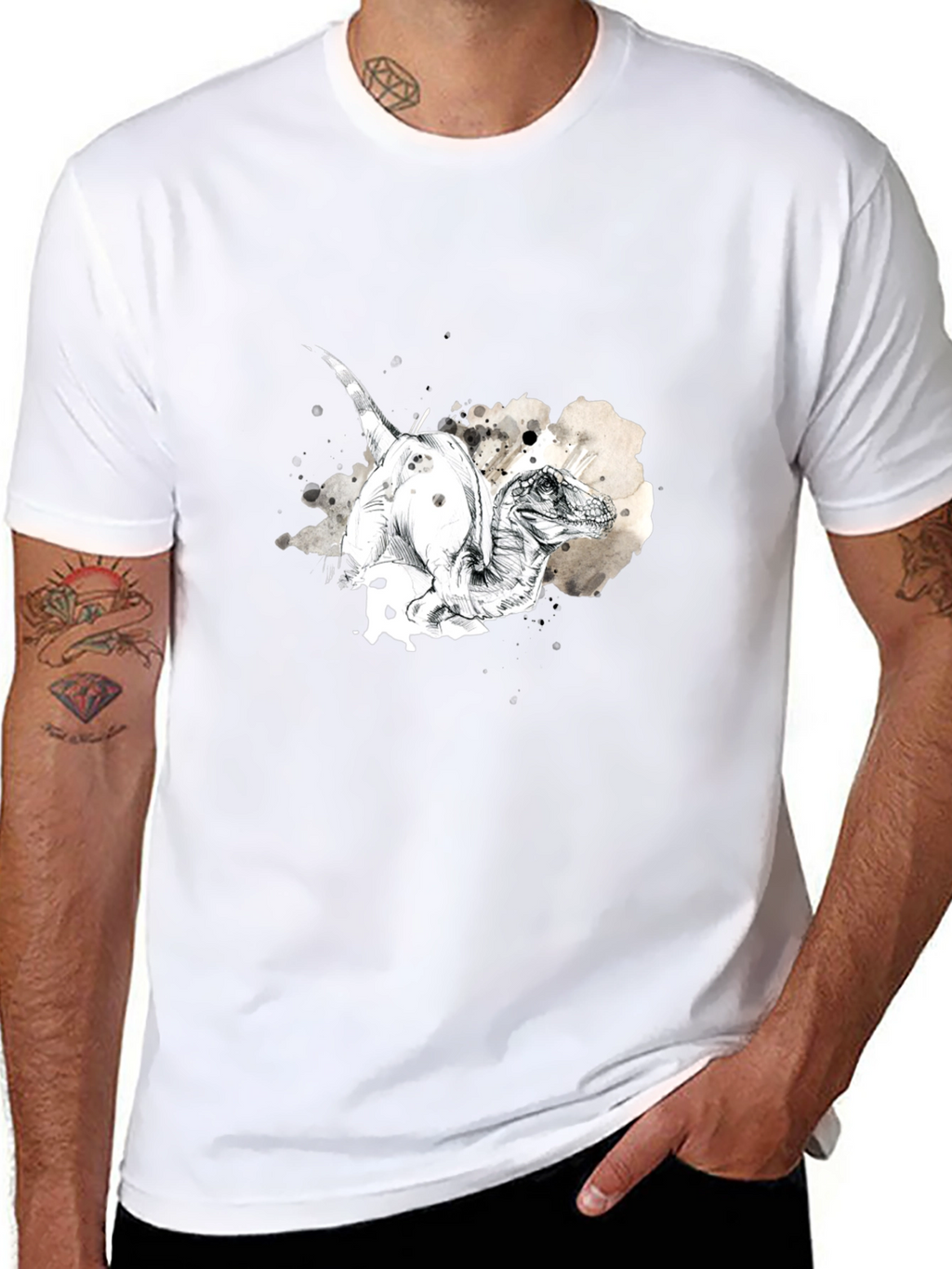 Dino Sketch Mens Black T-Shirt