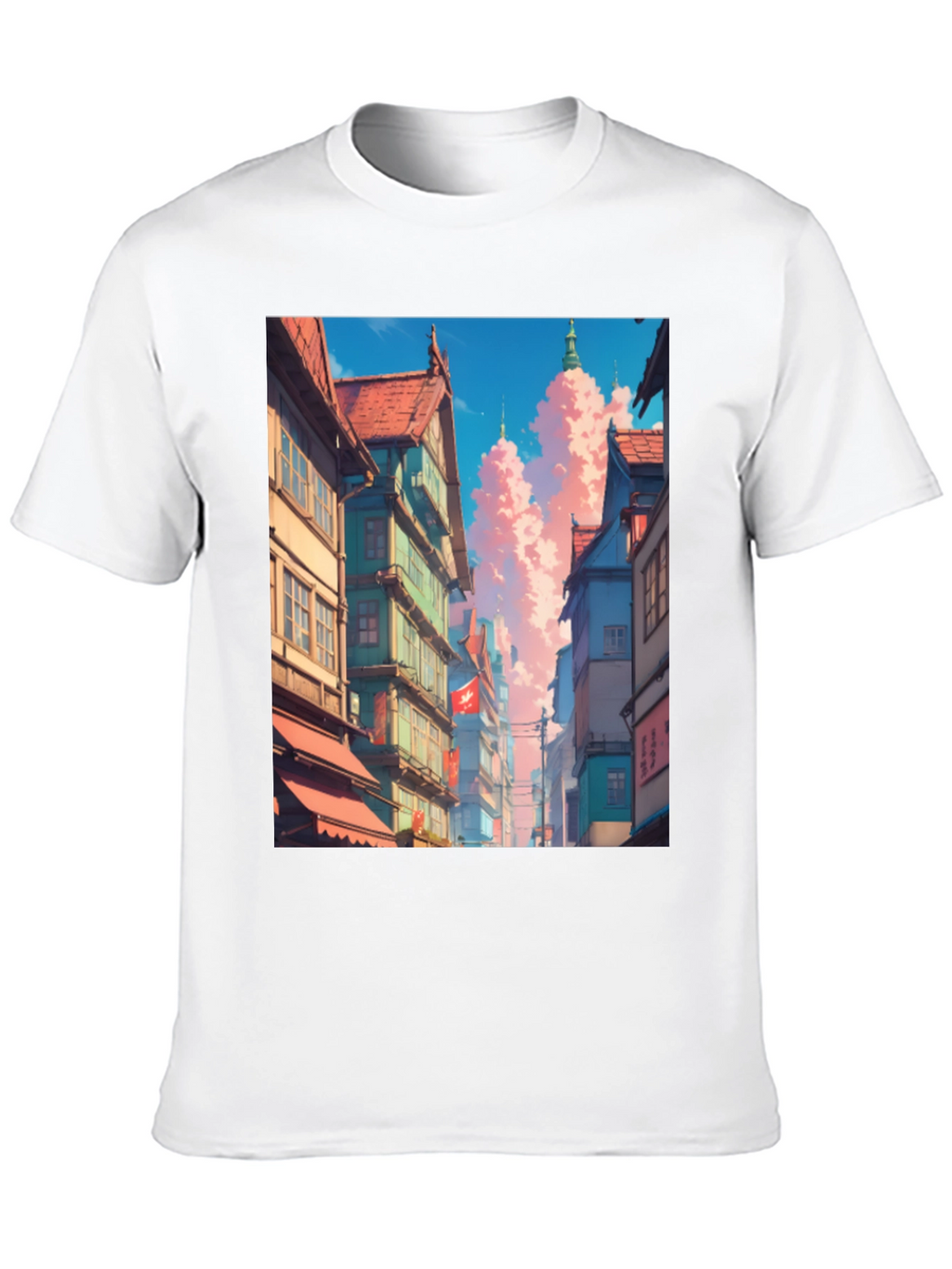 Anime Cityscape Black T-Shirt
