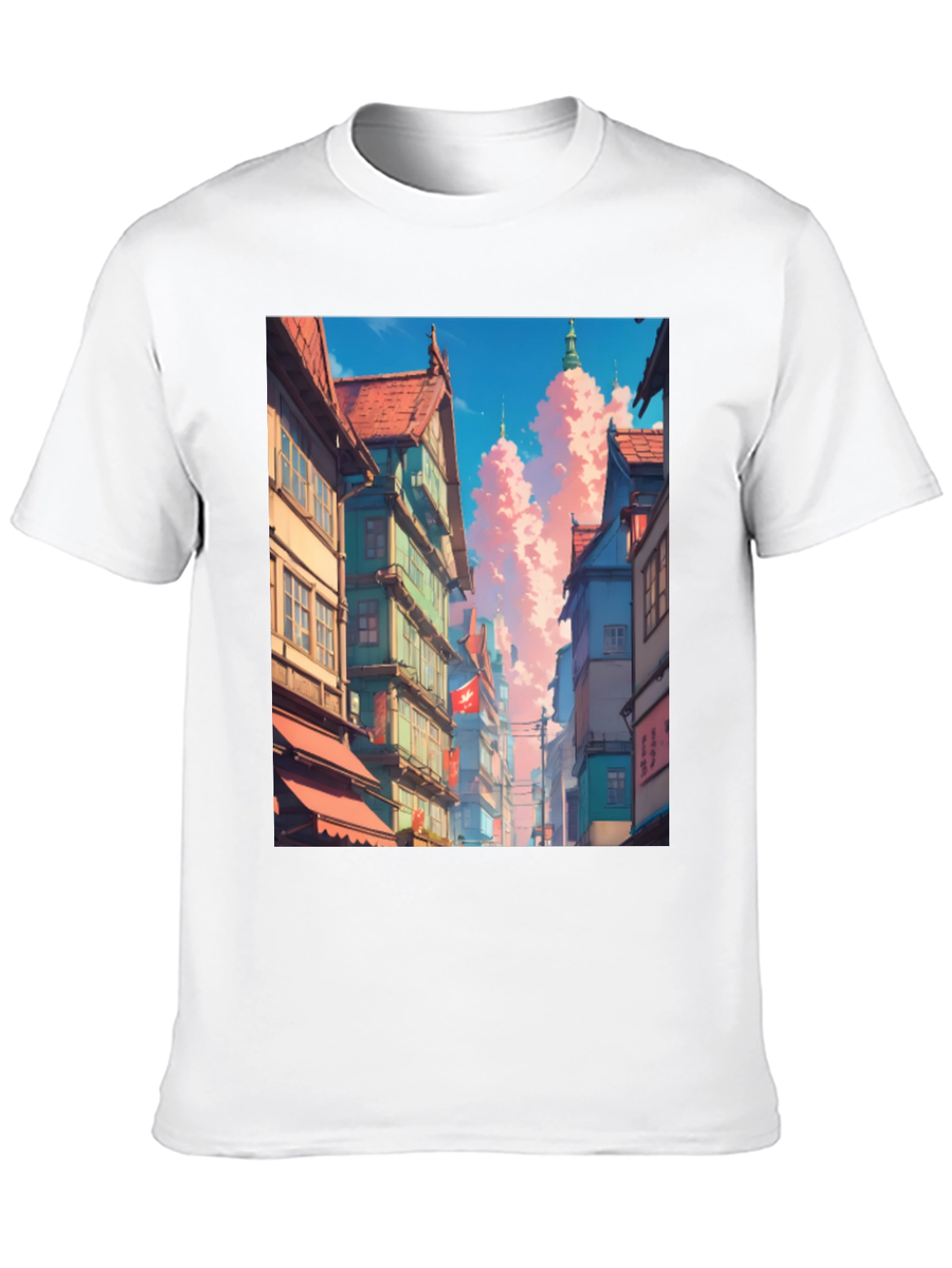 Anime Cityscape Black T-Shirt