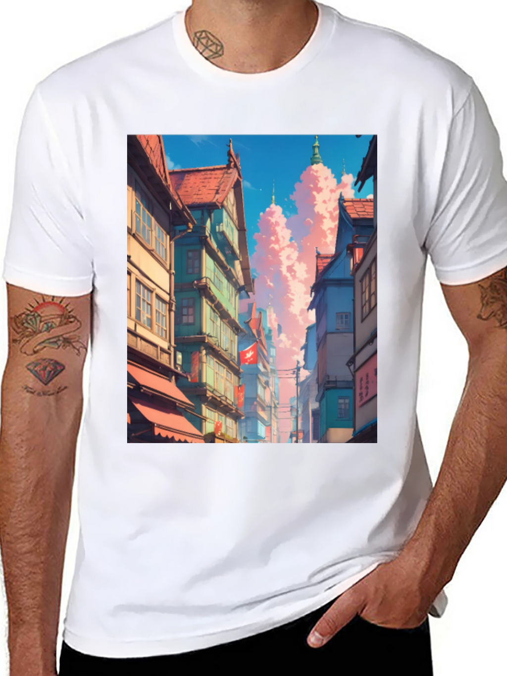Anime Cityscape Black T-Shirt