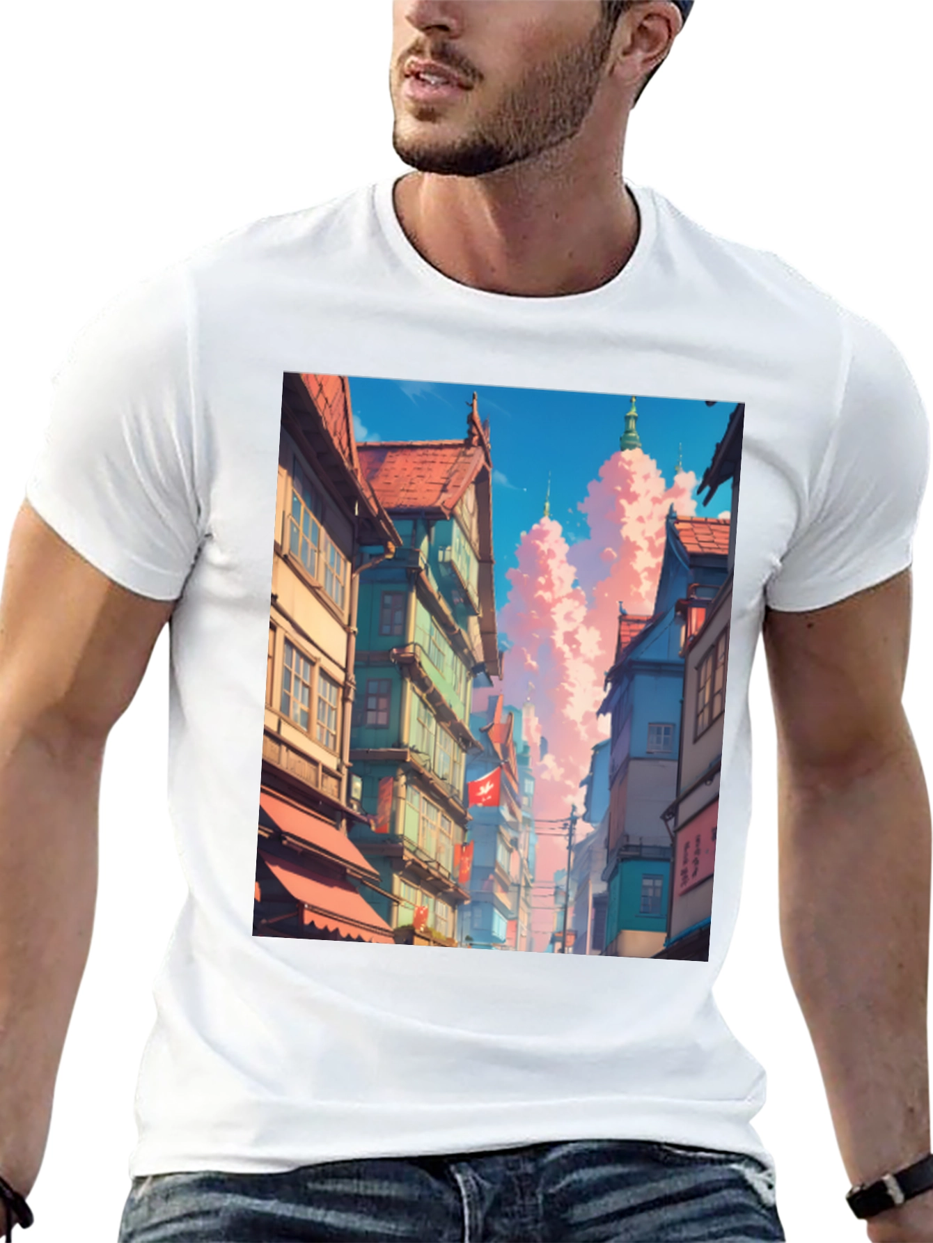 Anime Cityscape Black T-Shirt
