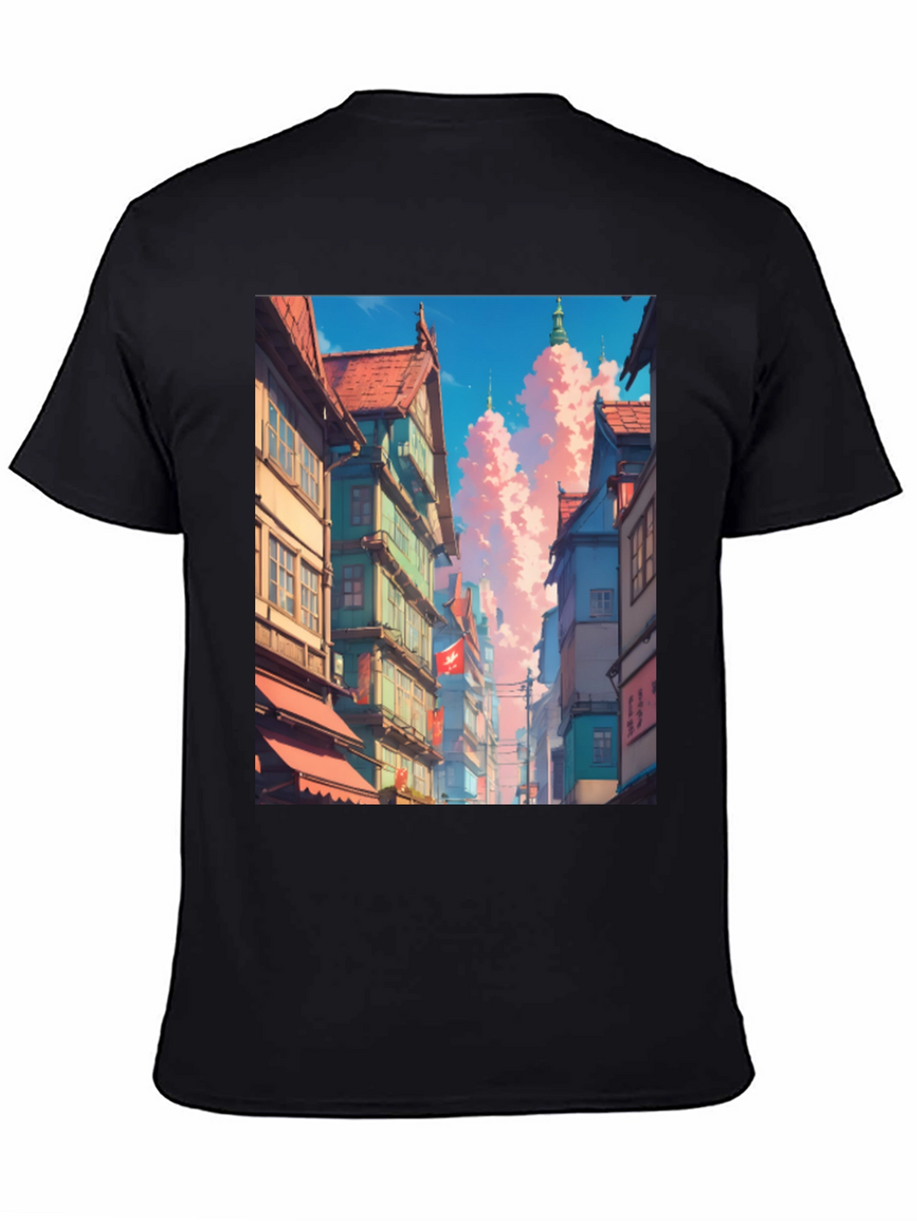 Anime Cityscape Black T-Shirt