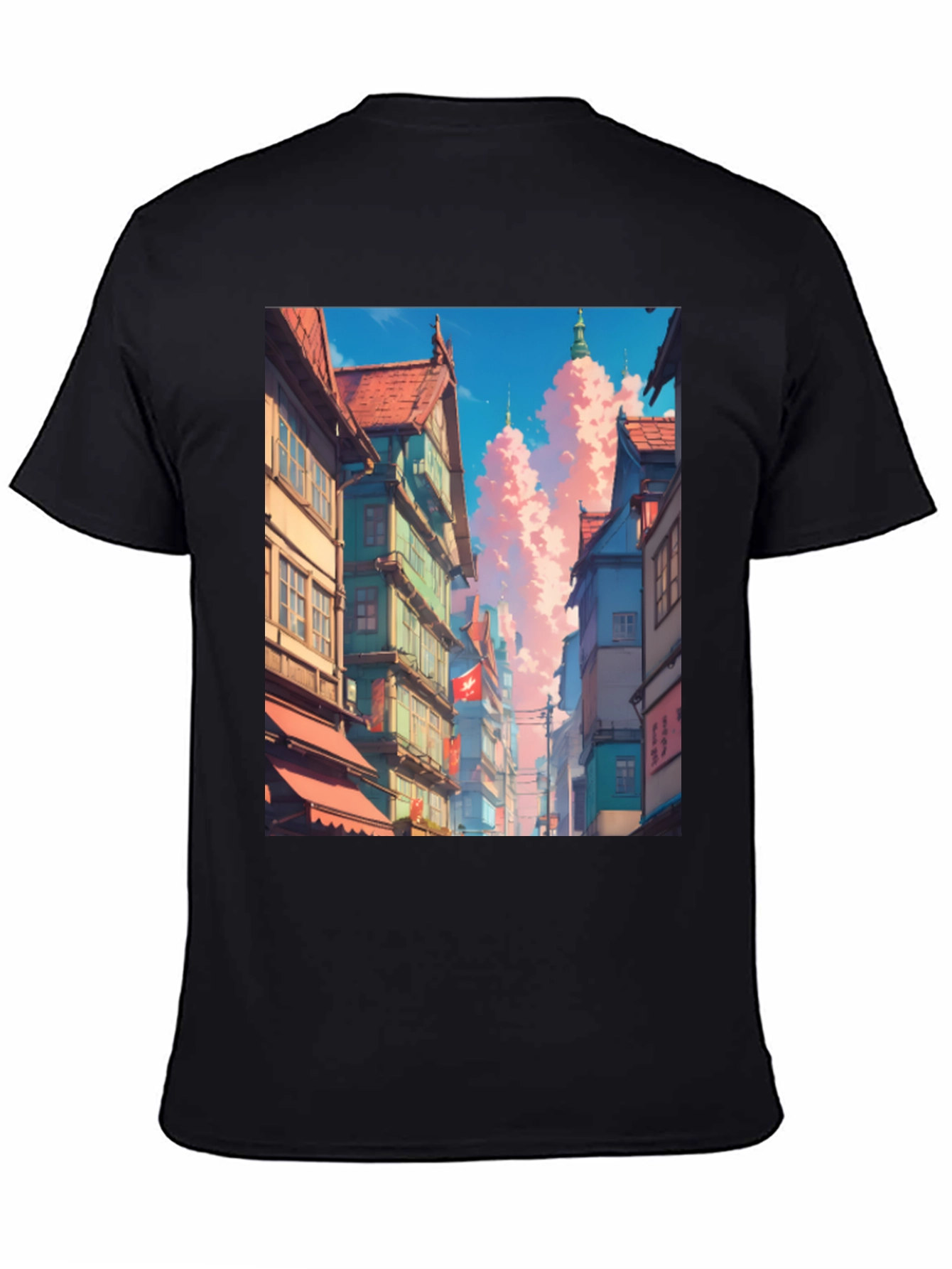 Anime Cityscape Black T-Shirt