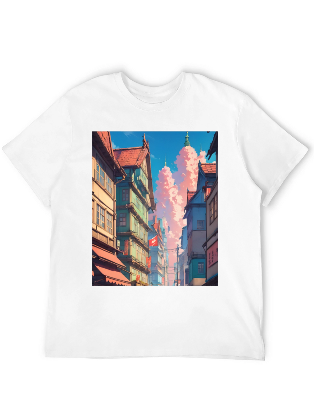 Anime Cityscape Black T-Shirt