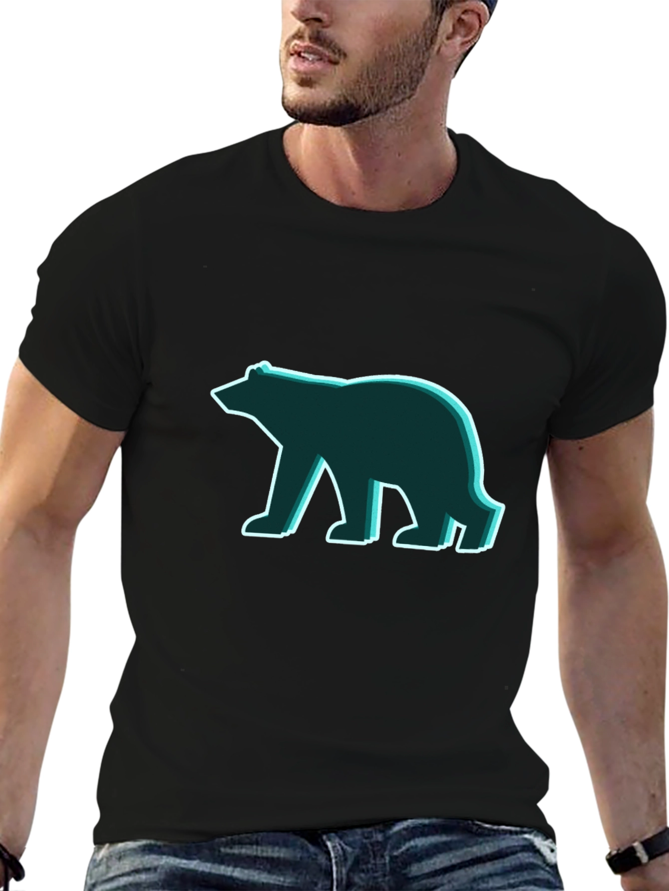Geometric Bear Graphic Tee - Modern Minimalist Style