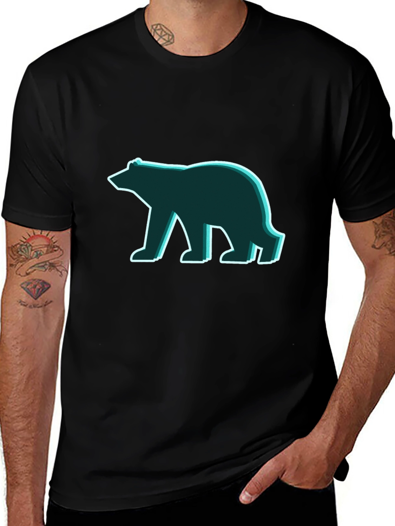 Geometric Bear Graphic Tee - Modern Minimalist Style