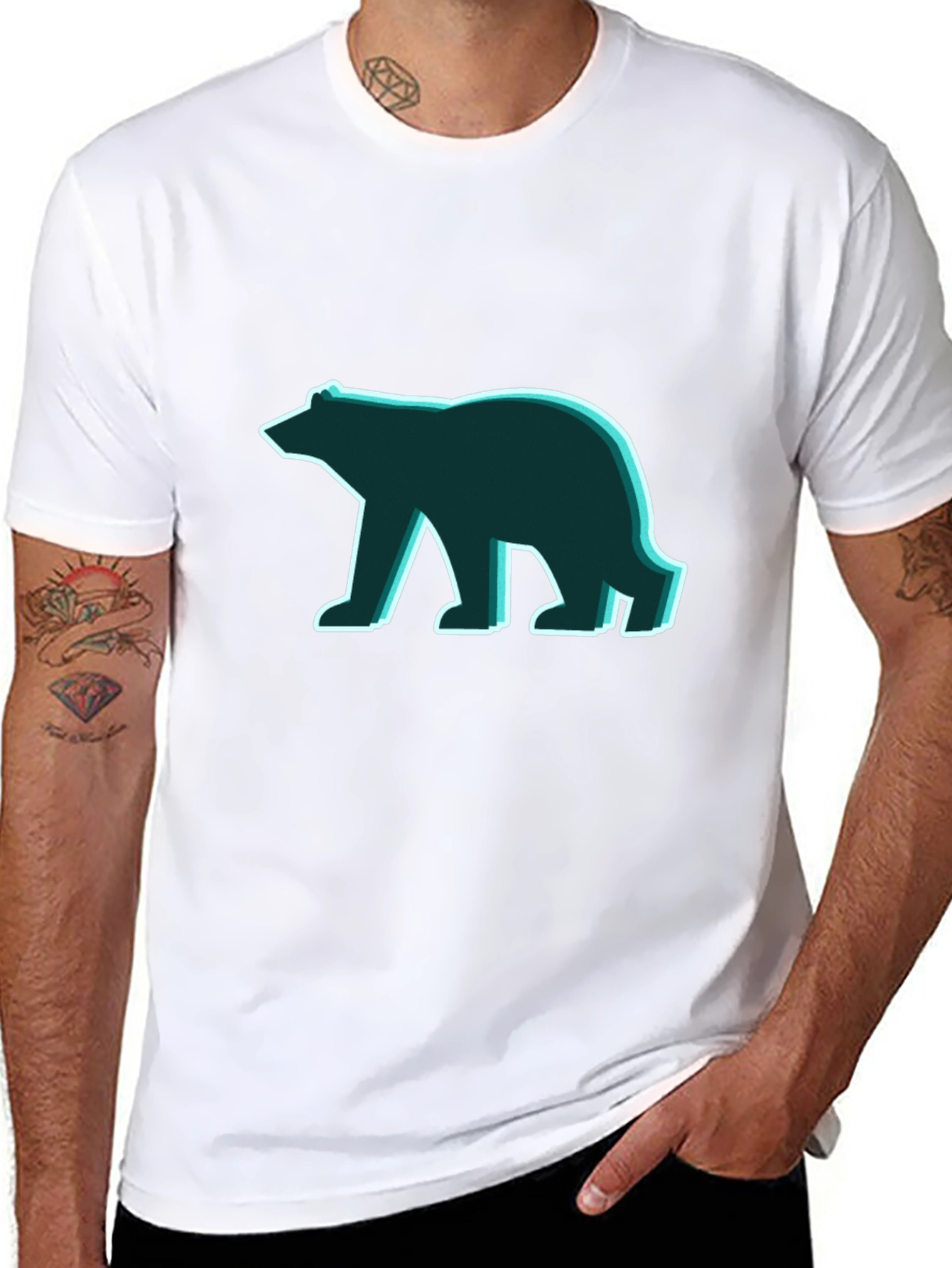Geometric Bear Graphic Tee - Modern Minimalist Style