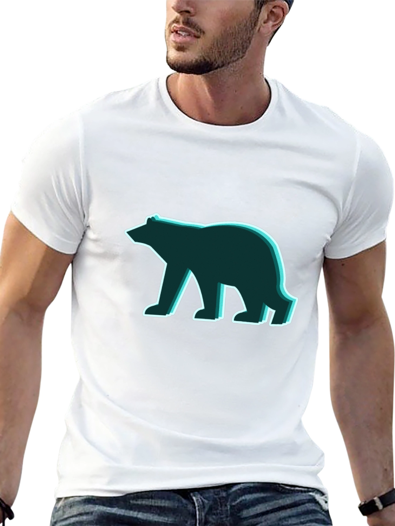 Geometric Bear Graphic Tee - Modern Minimalist Style